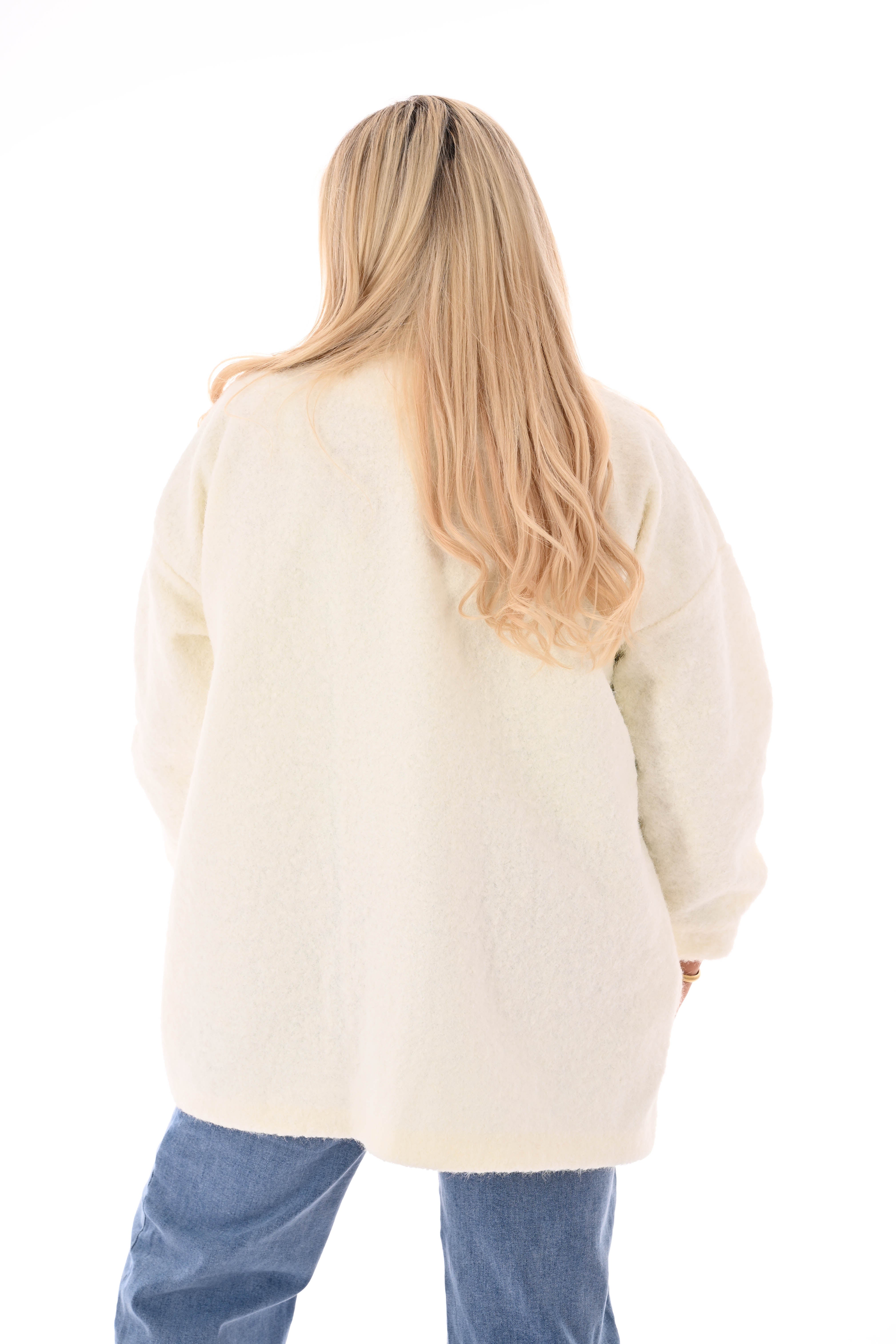 Wavy boucle jasje gedrapeerde mouwen roomwit