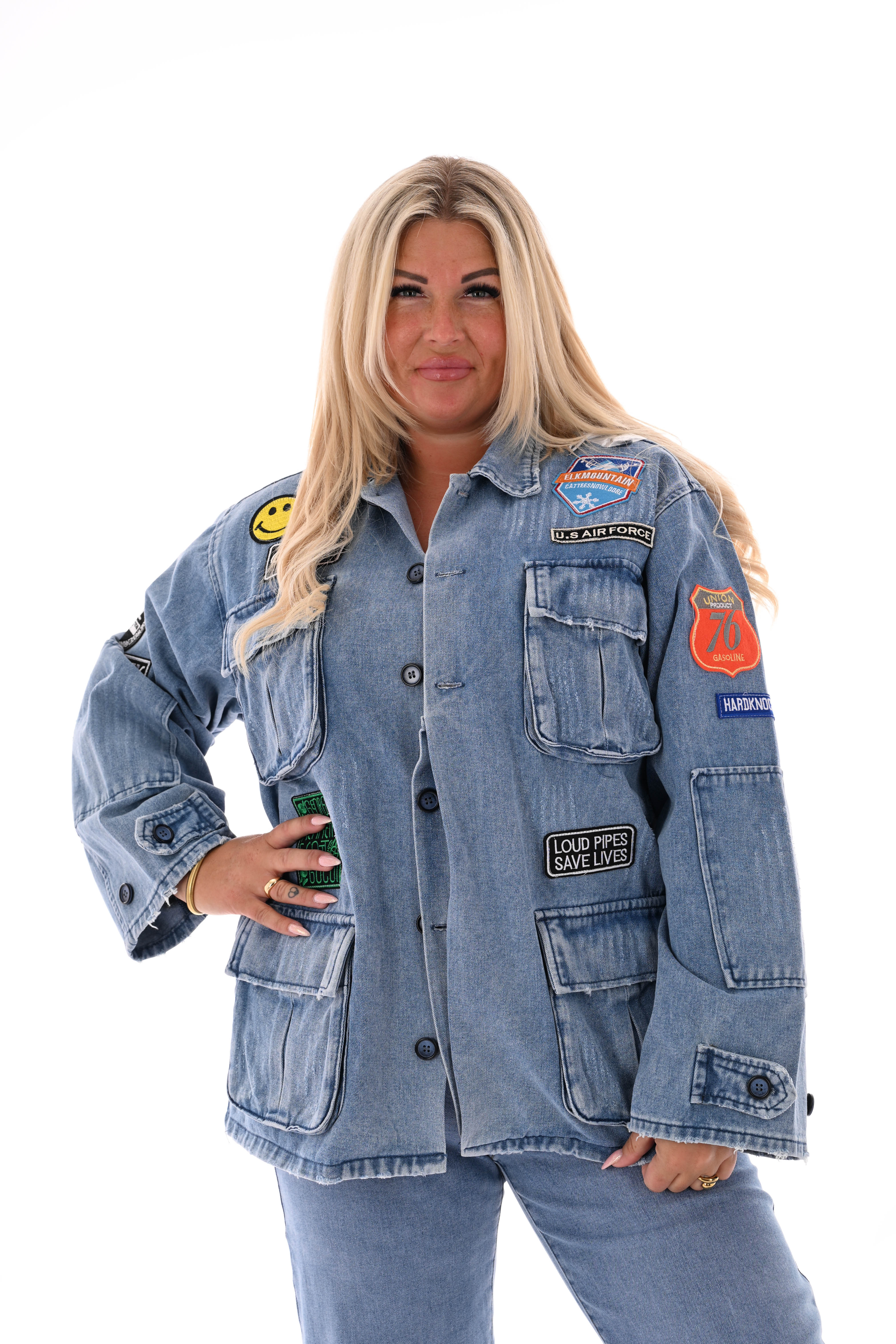 Monday spijkerjas emblemen blauw