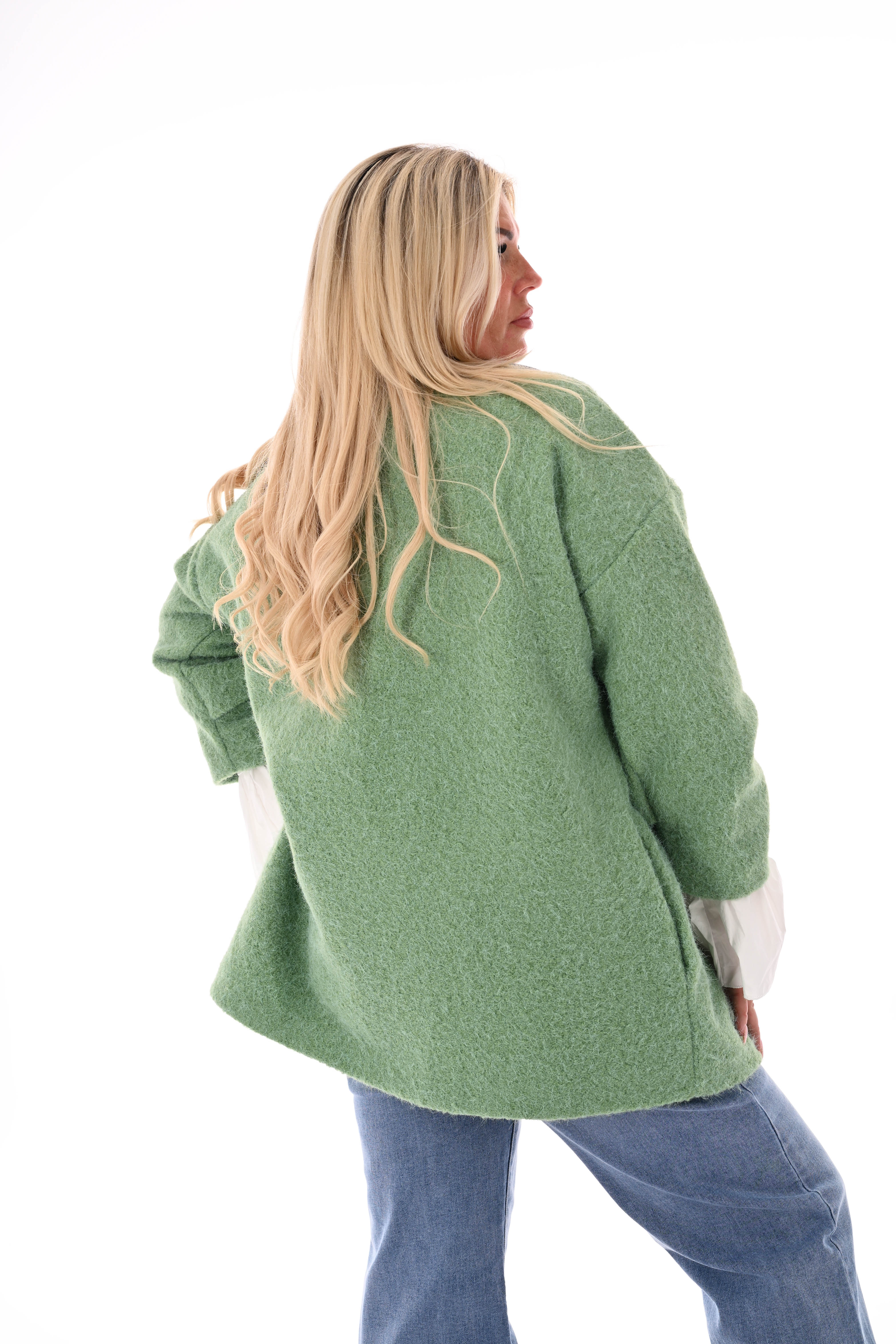 Wavy boucle jasje gedrapeerde mouwen groen