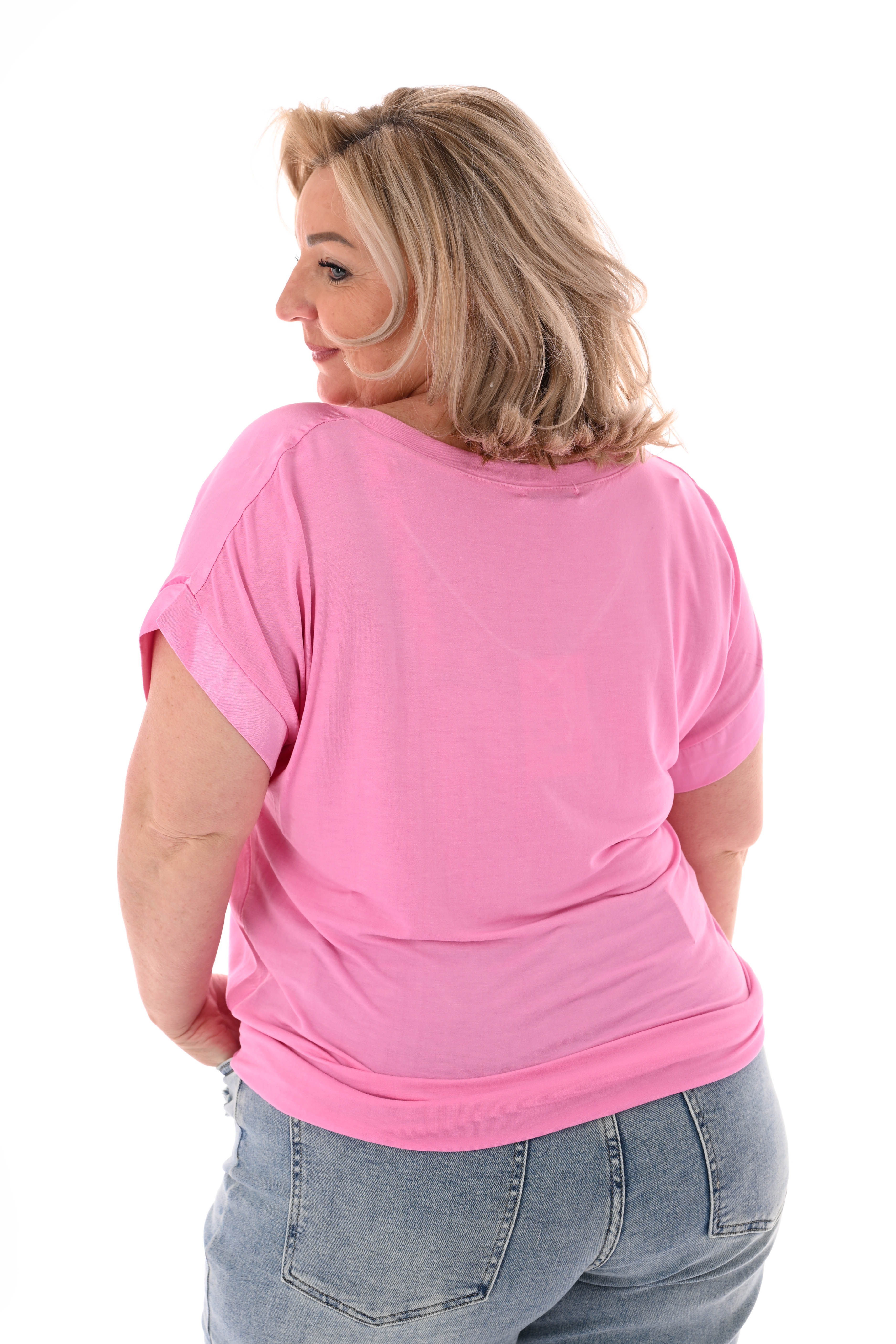 Silky shirt korte mouwen uni roze