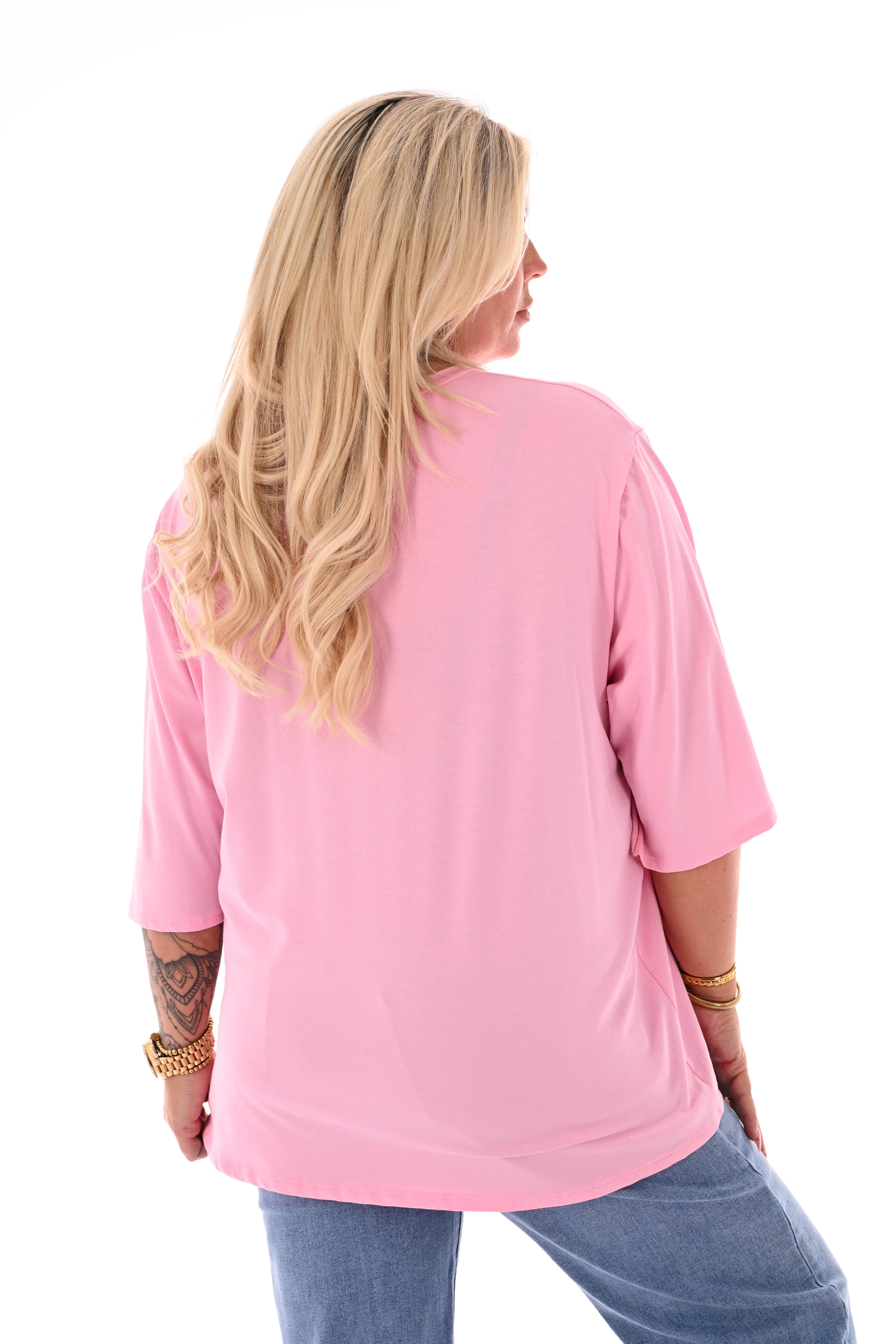 T-shirt panter pailletten borstzak lichtroze/roze