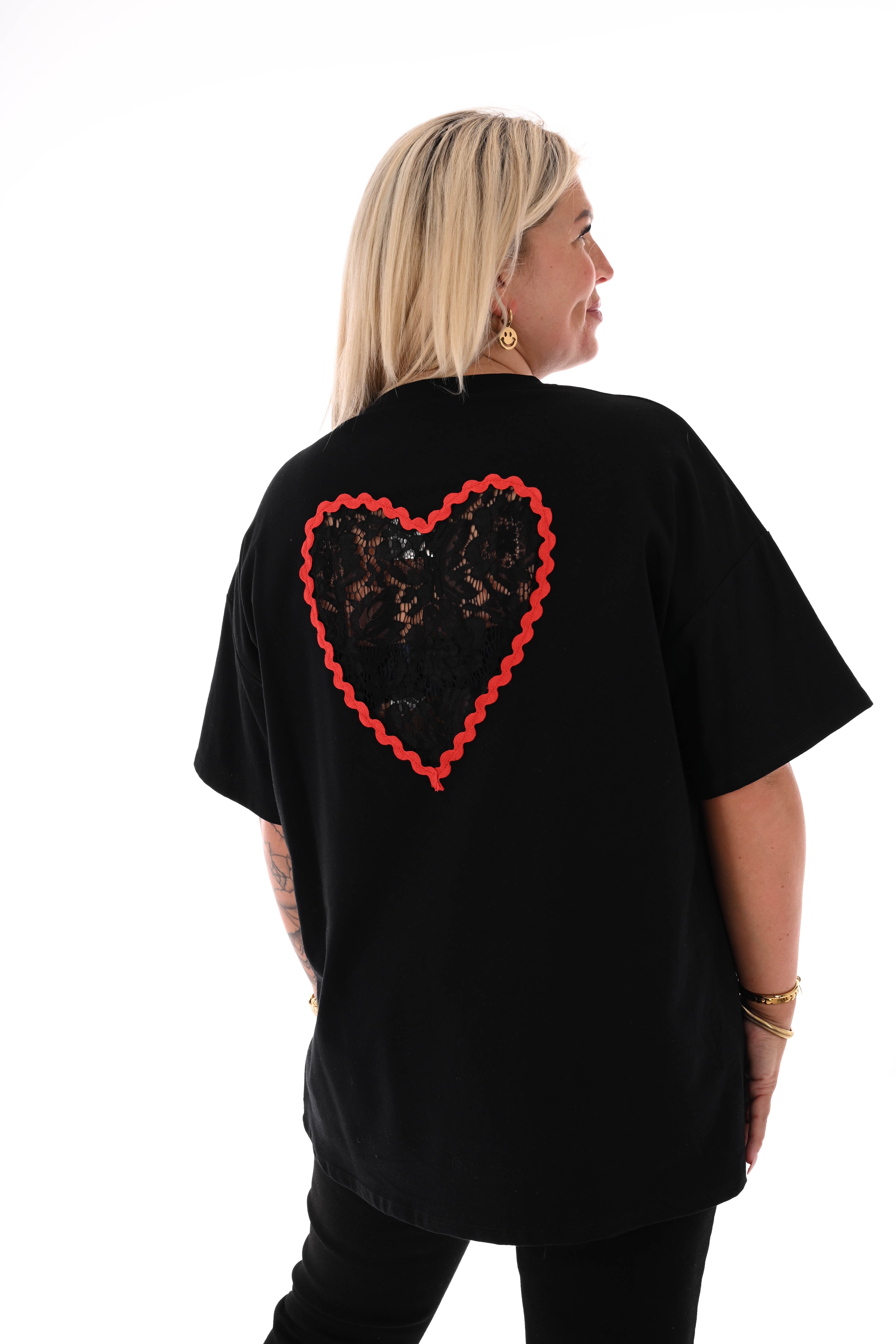 T-shirt kanten hart zwart