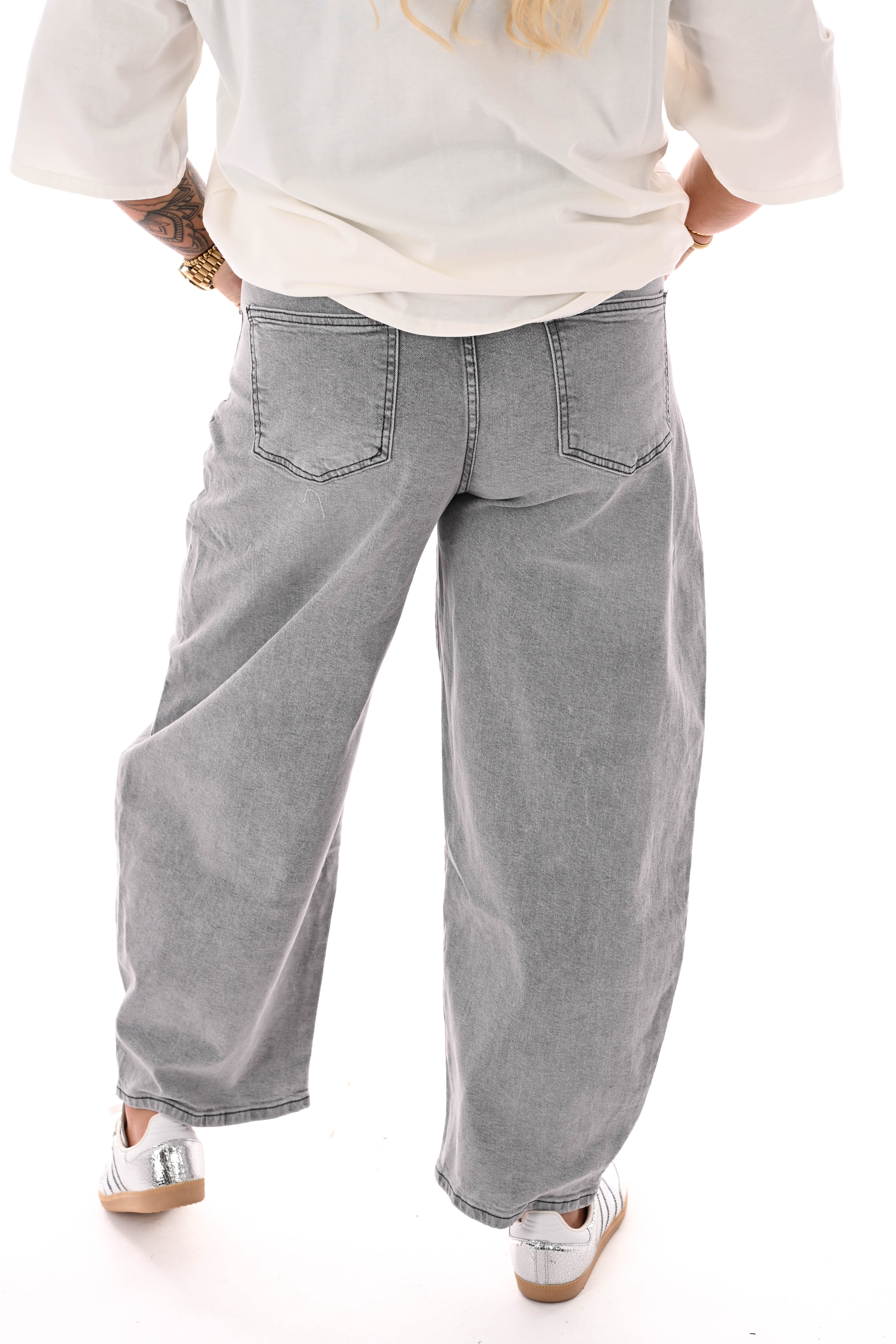 Monday jeans ballon fit met ceintuur lichtgrijs