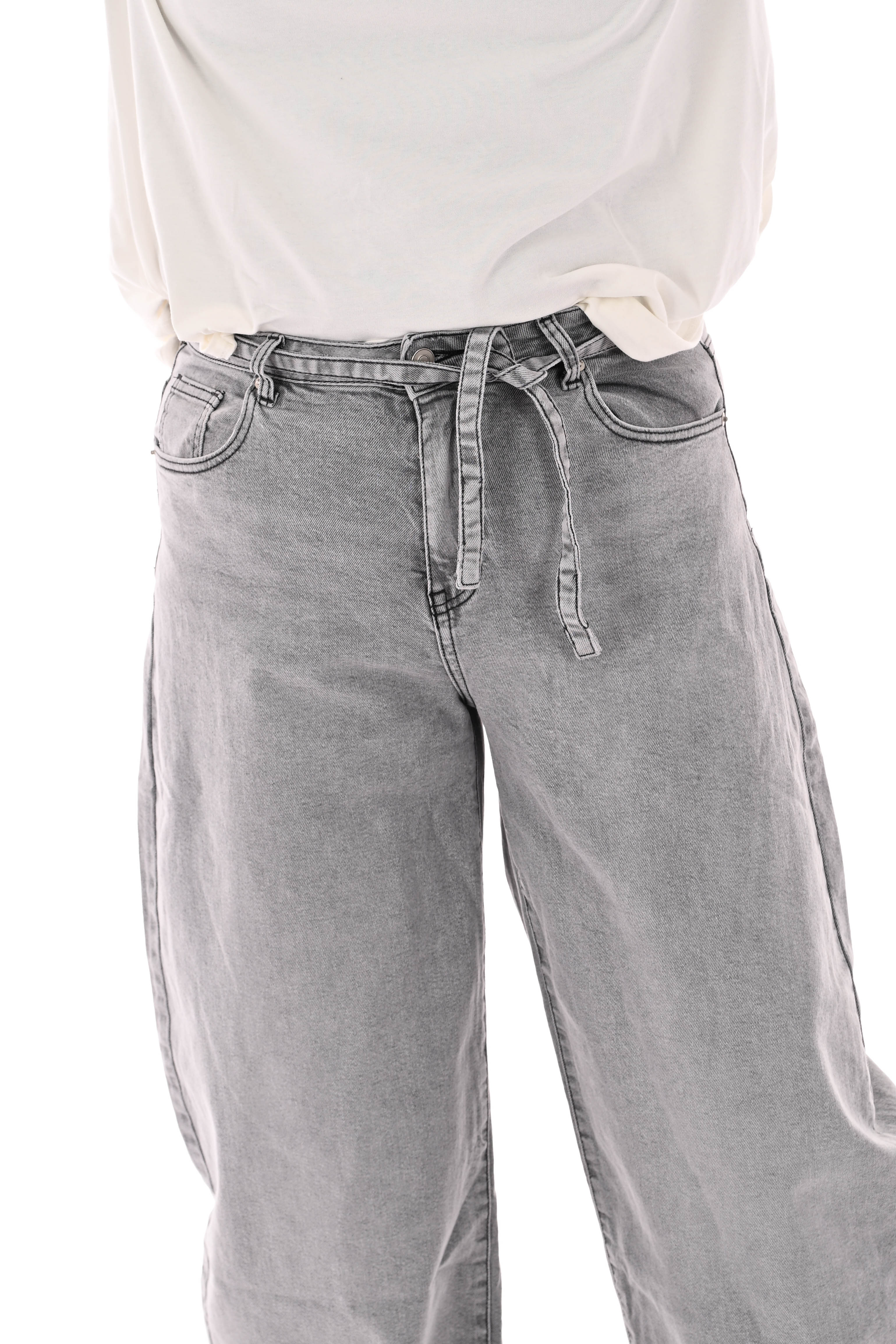 Monday jeans ballon fit met ceintuur lichtgrijs