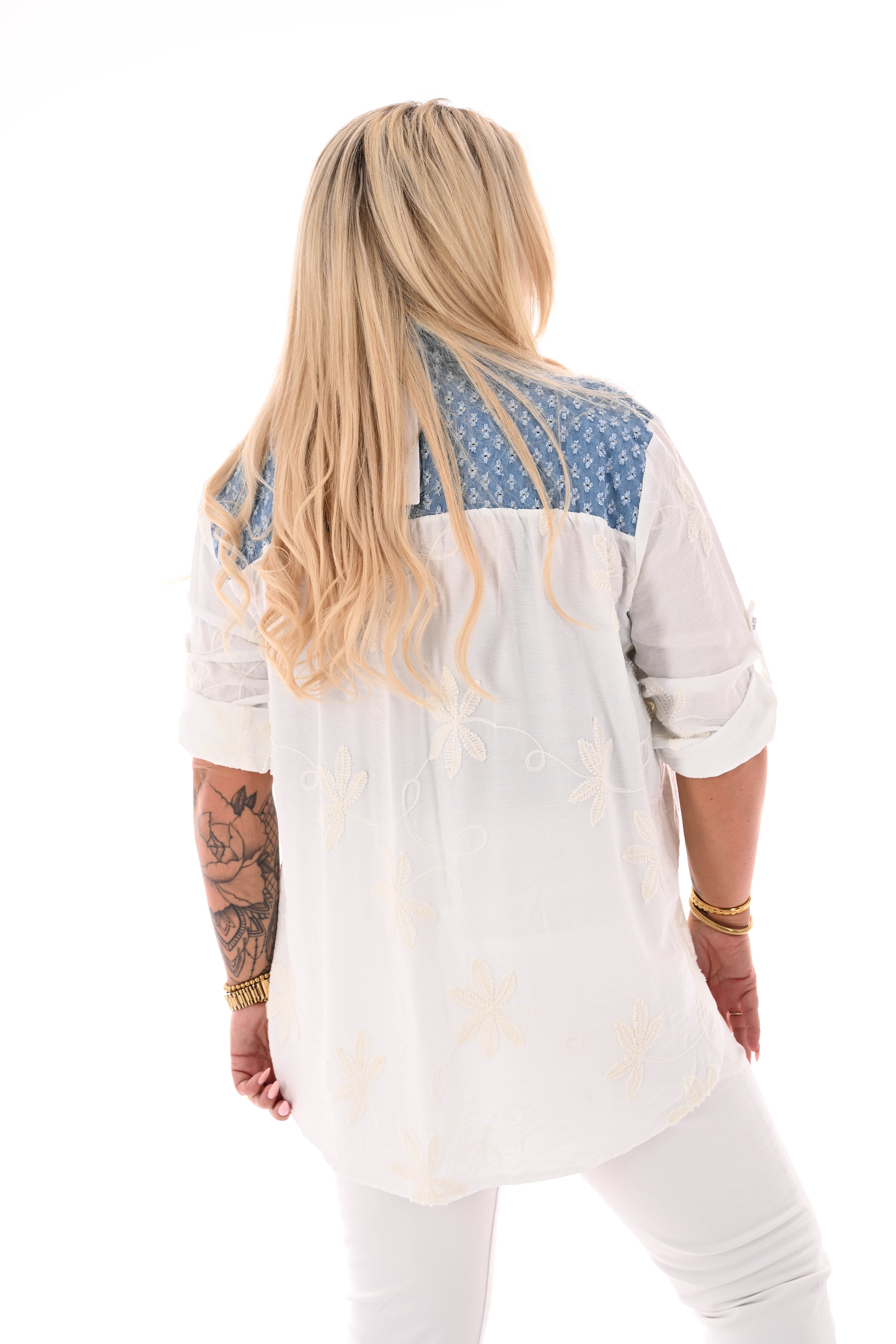 Oversized blouse denim details wit