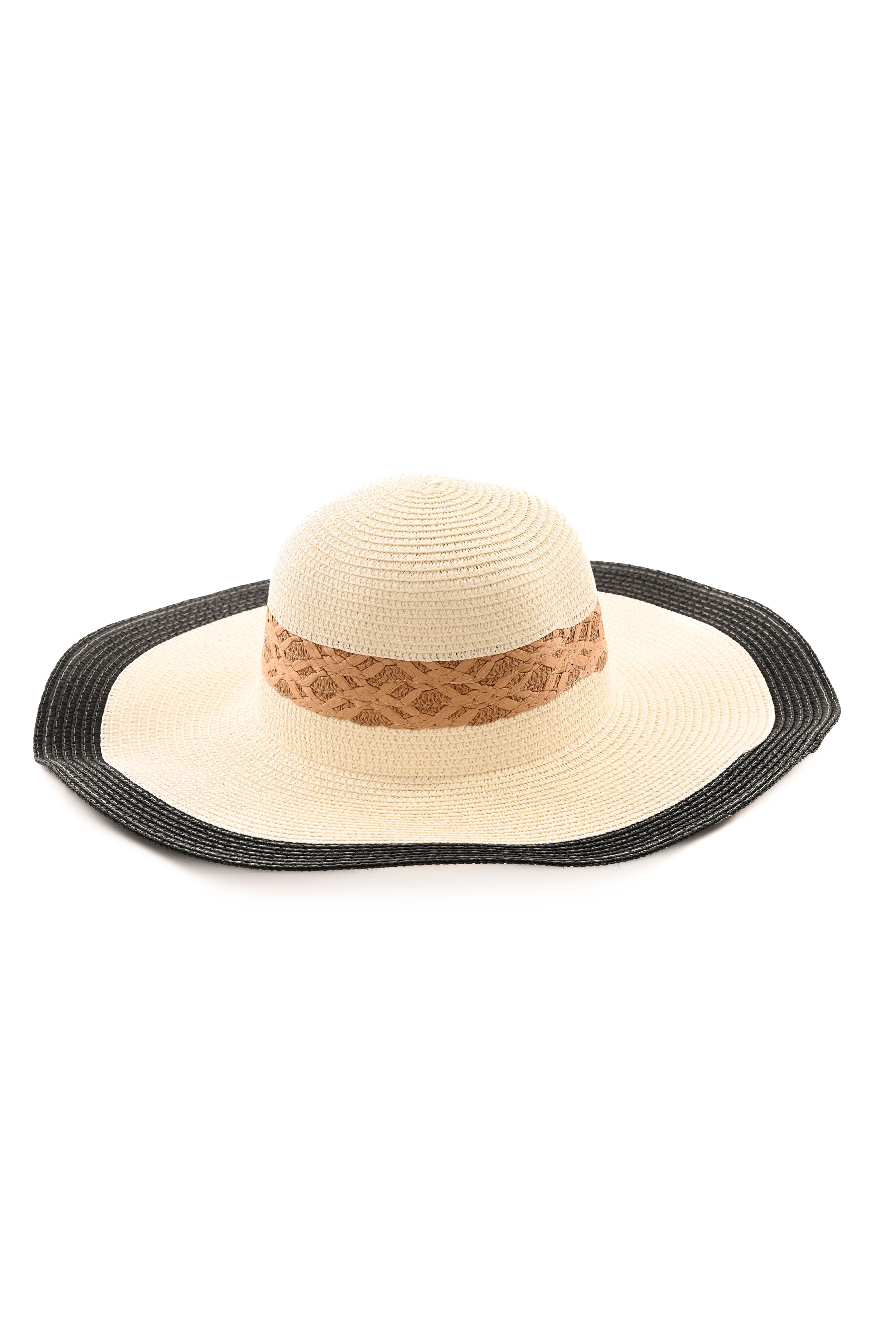 Hoed vlecht en streep zwart