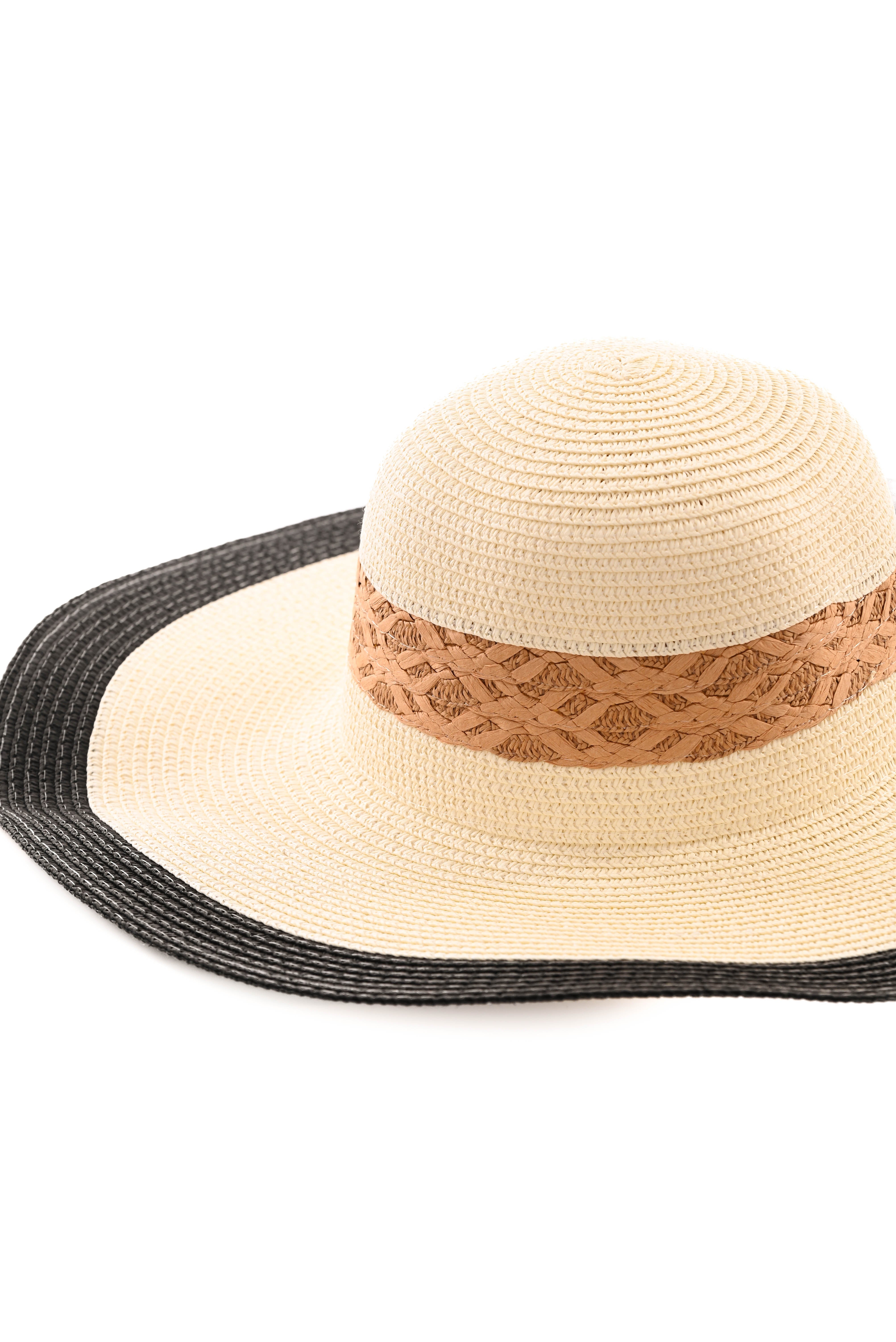 Hoed vlecht en streep zwart