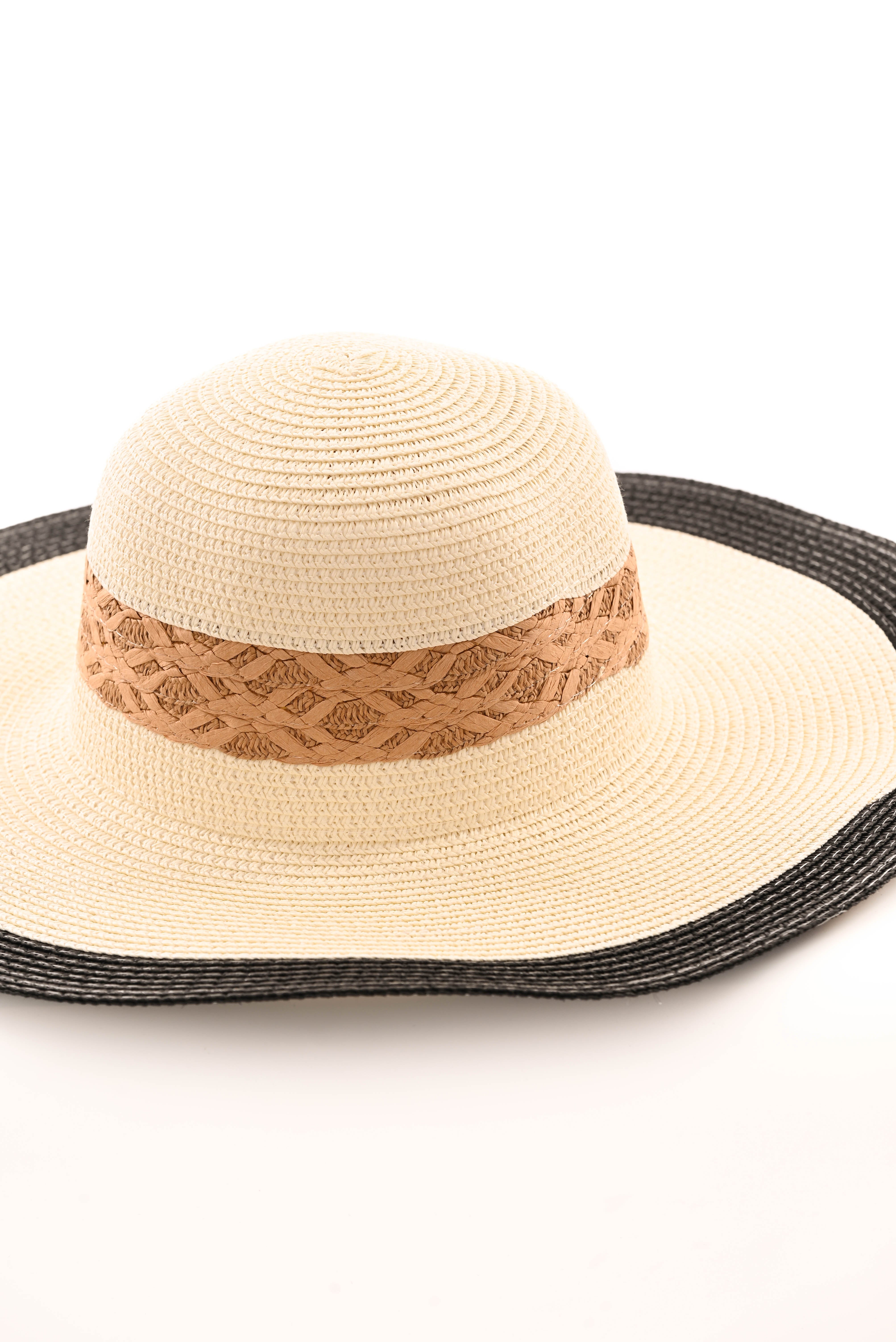 Hoed vlecht en streep zwart