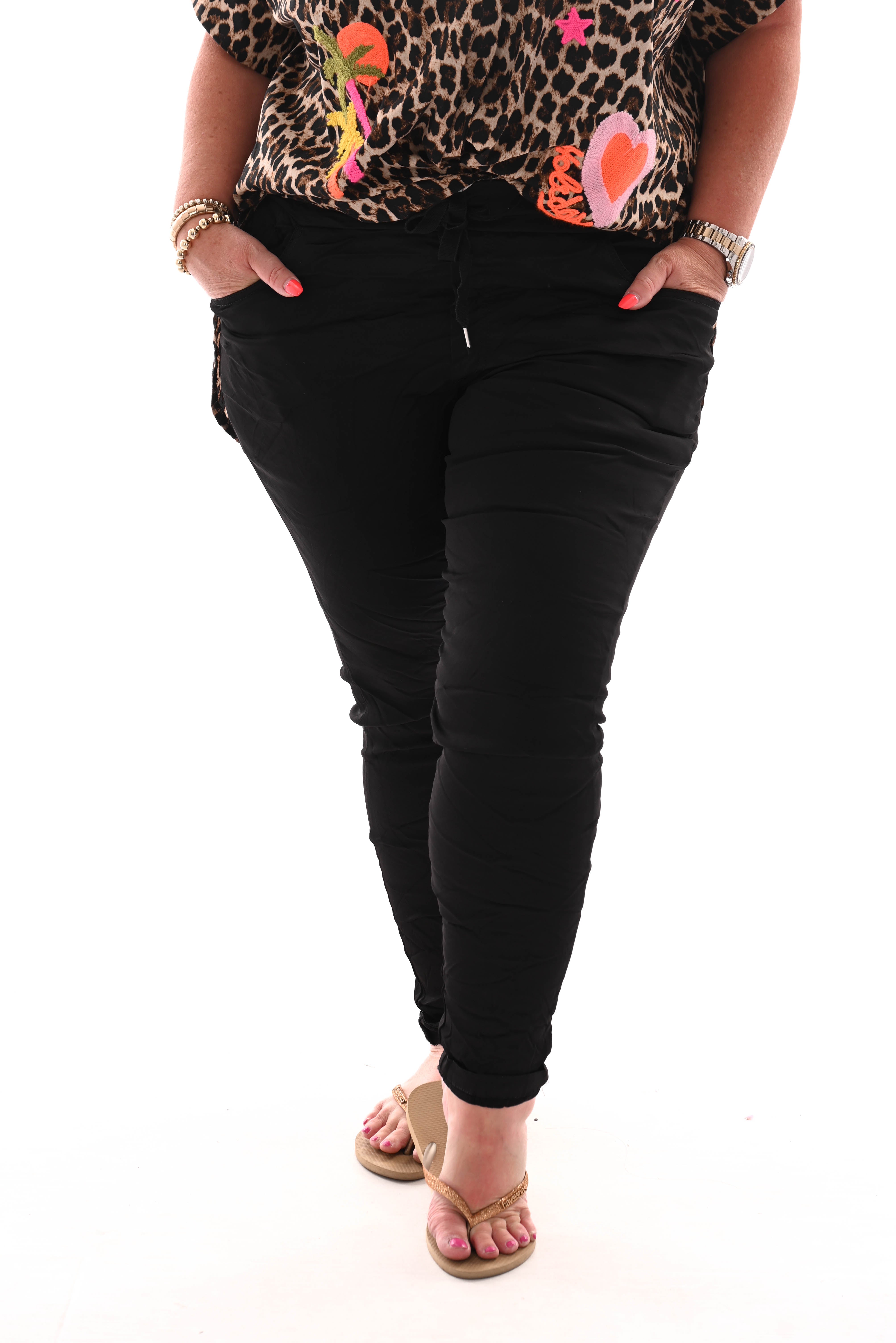 Stretchbroek silky uni zwart