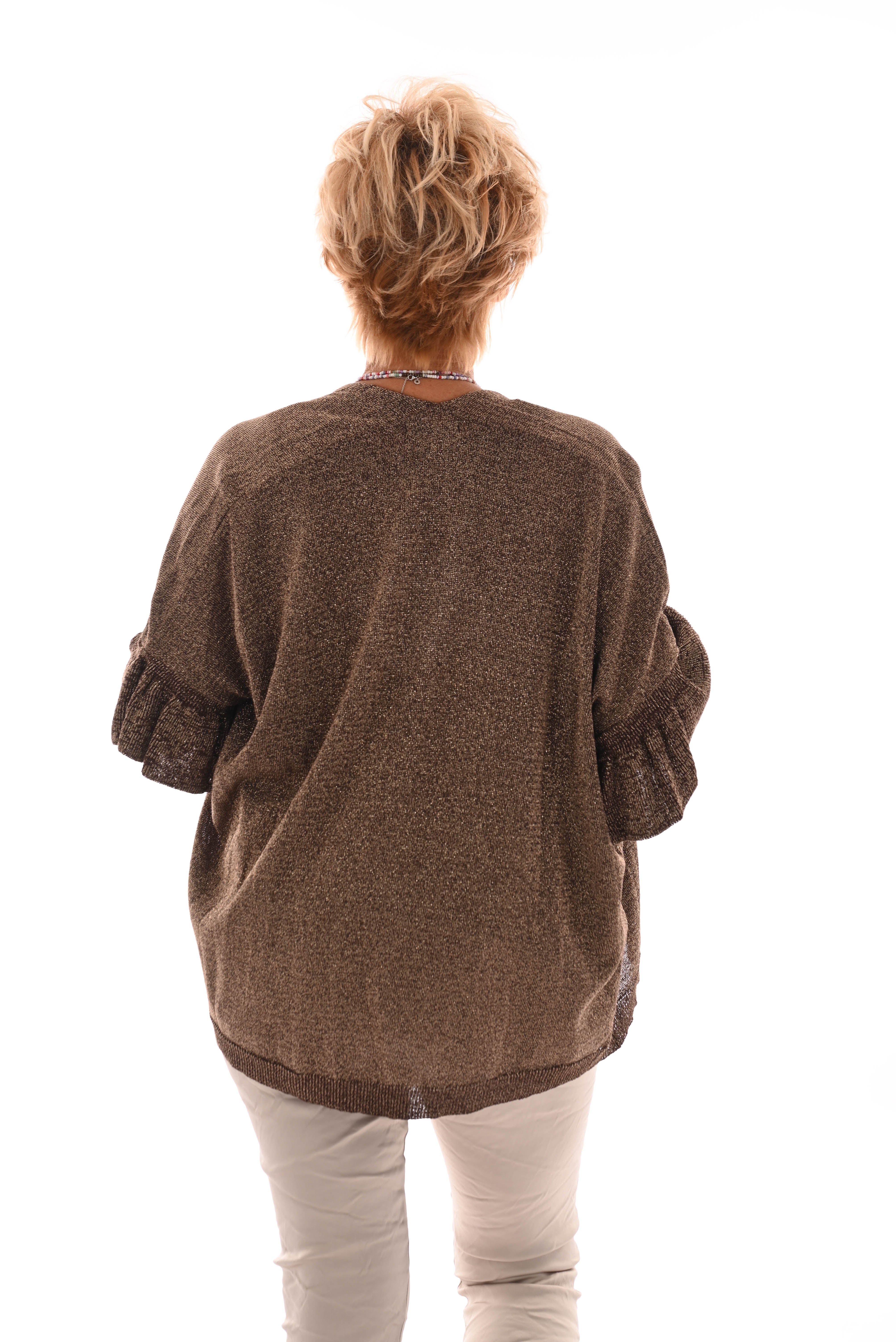 Vest met top set v-hals lurex bruin
