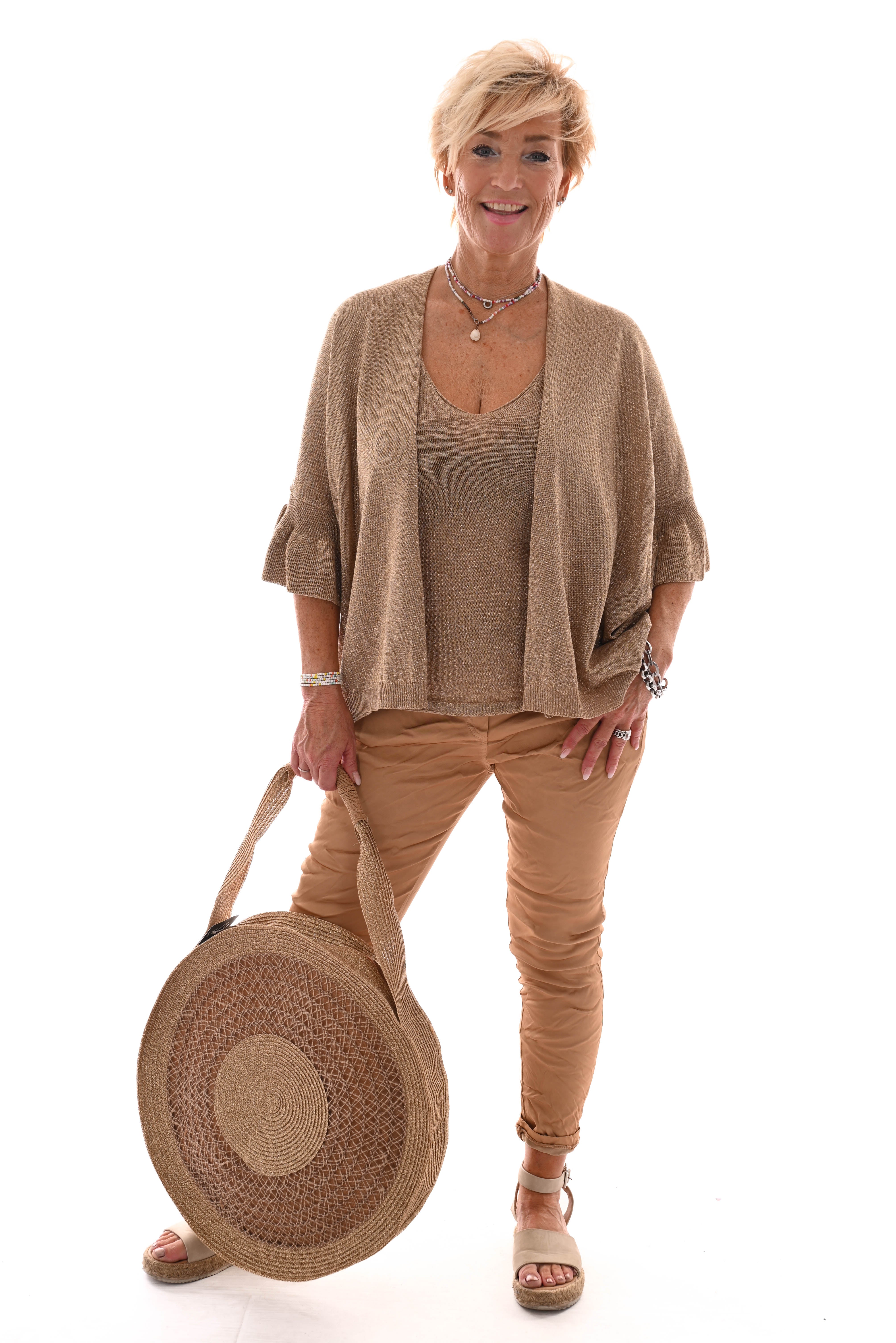 Vest met top set v-hals lurex goud