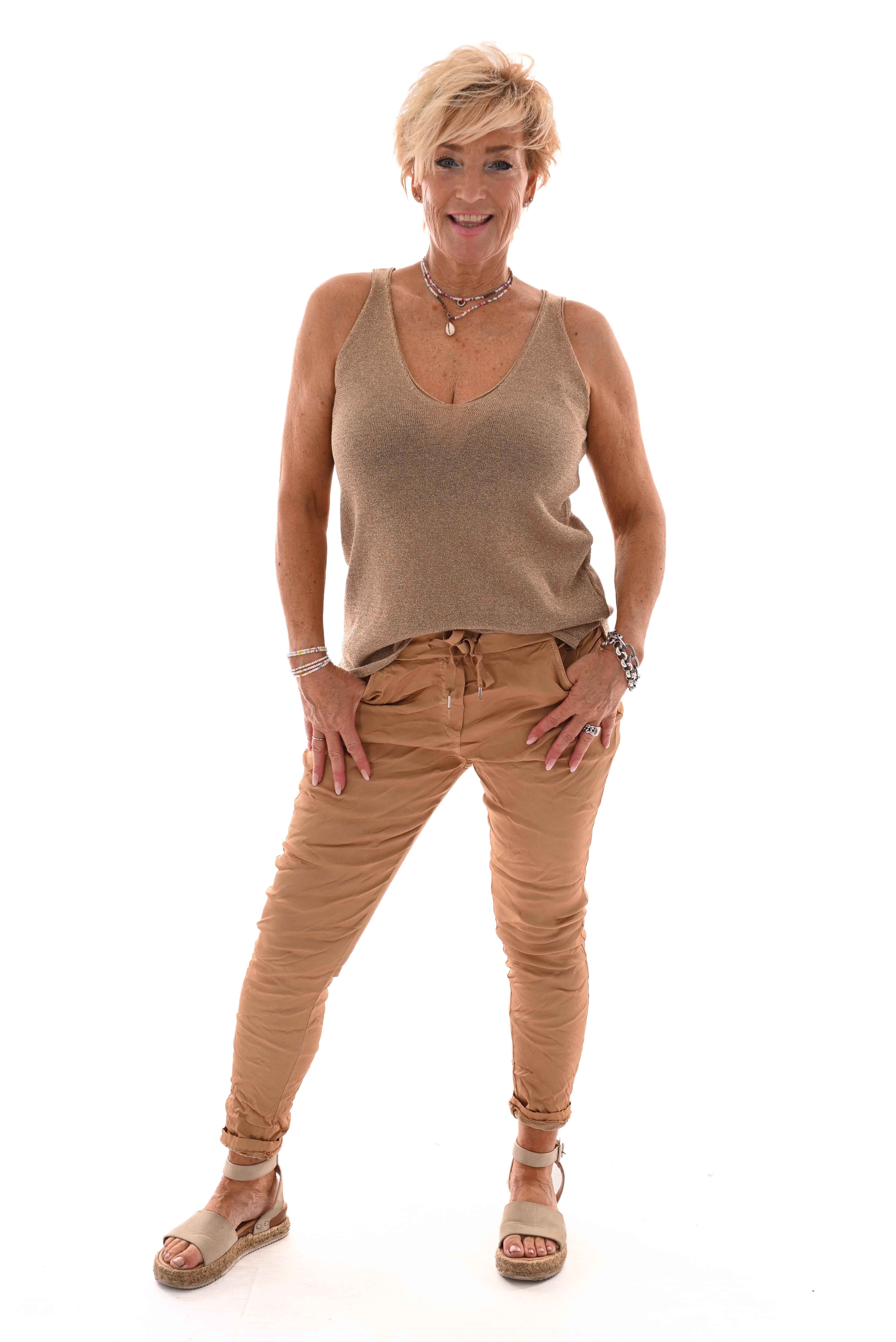 Stretchbroek silky uni camel