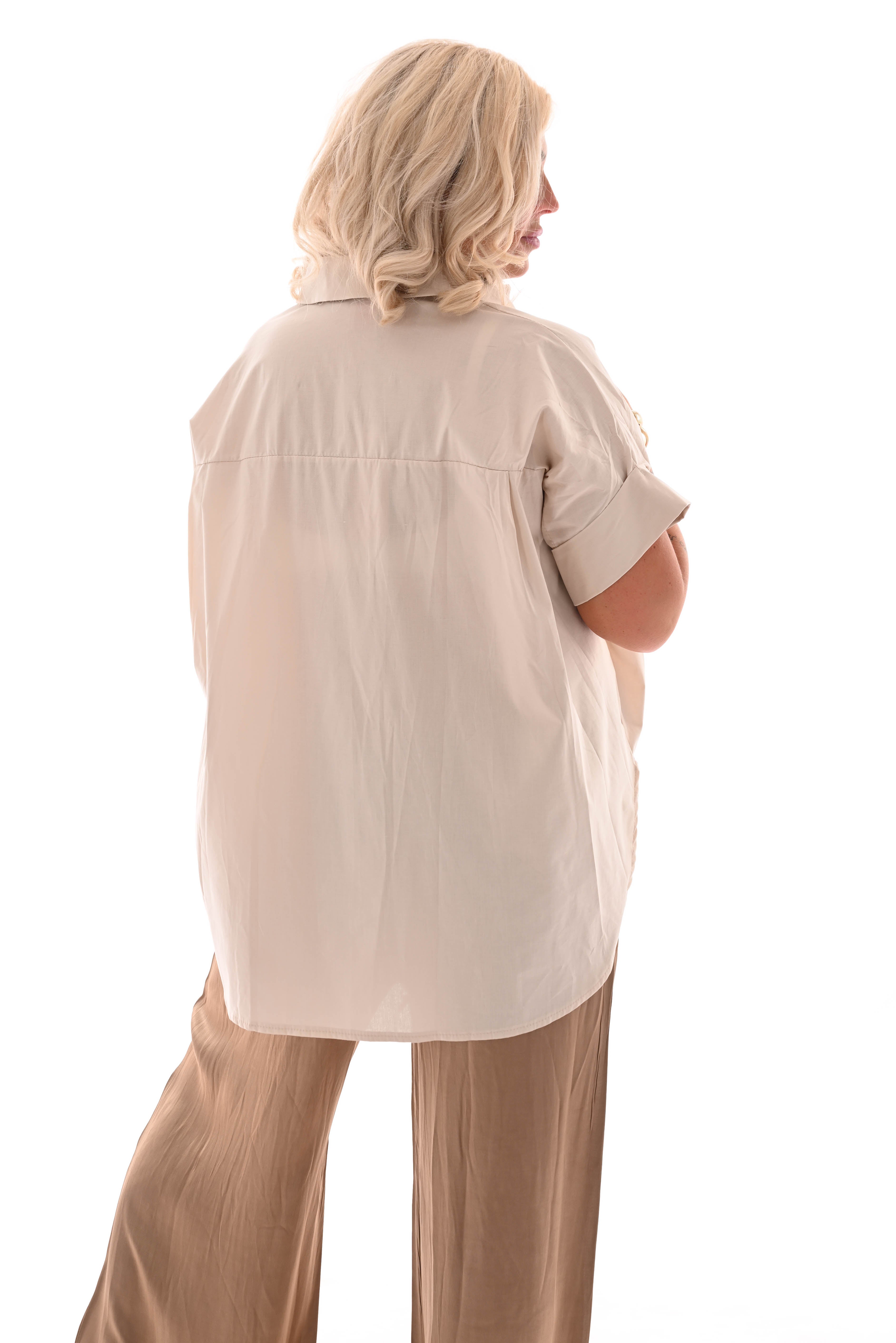 Blouse zeesterren knopen beige