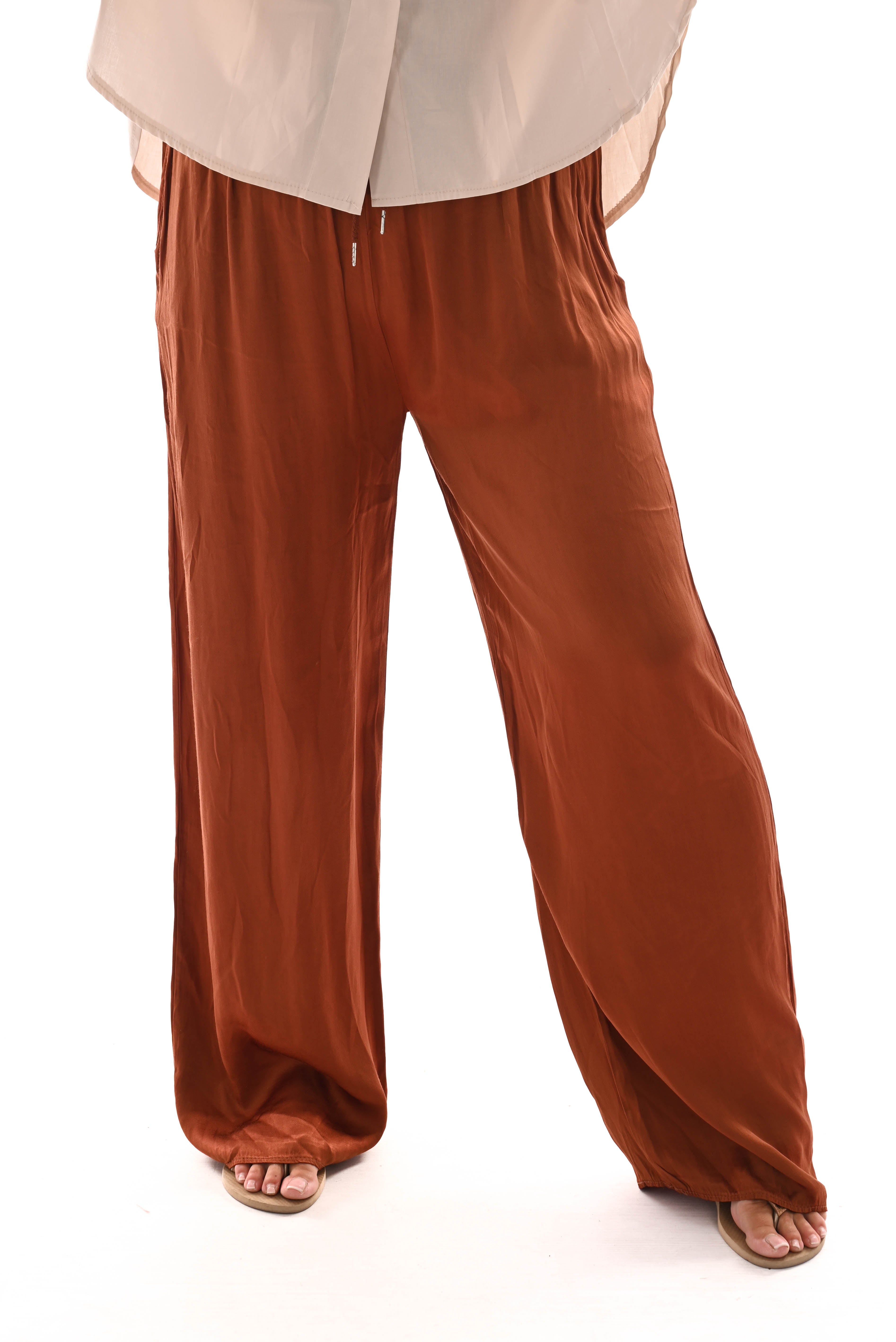 Wijde broek silky roestbruin