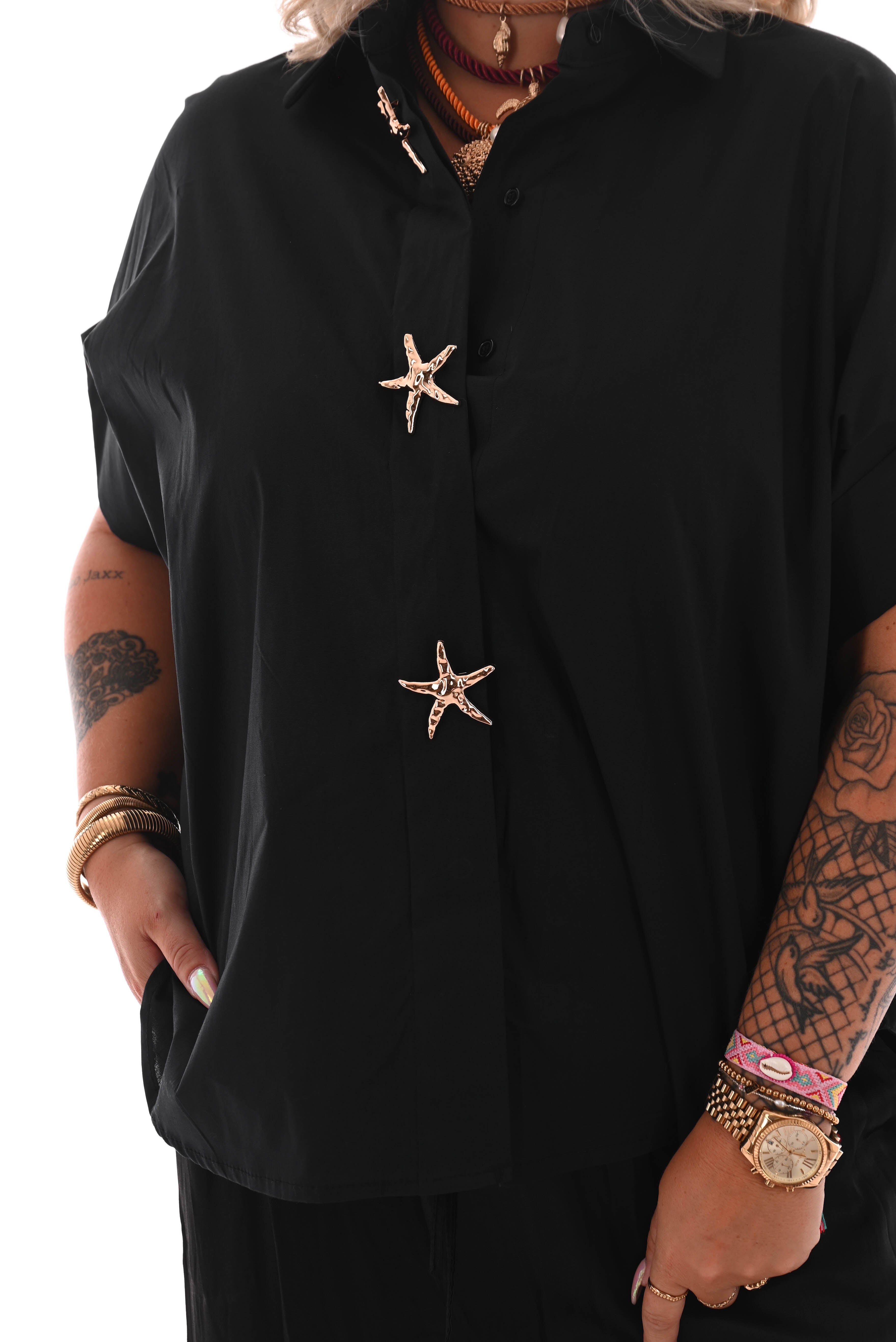 Blouse zeesterren knopen zwart