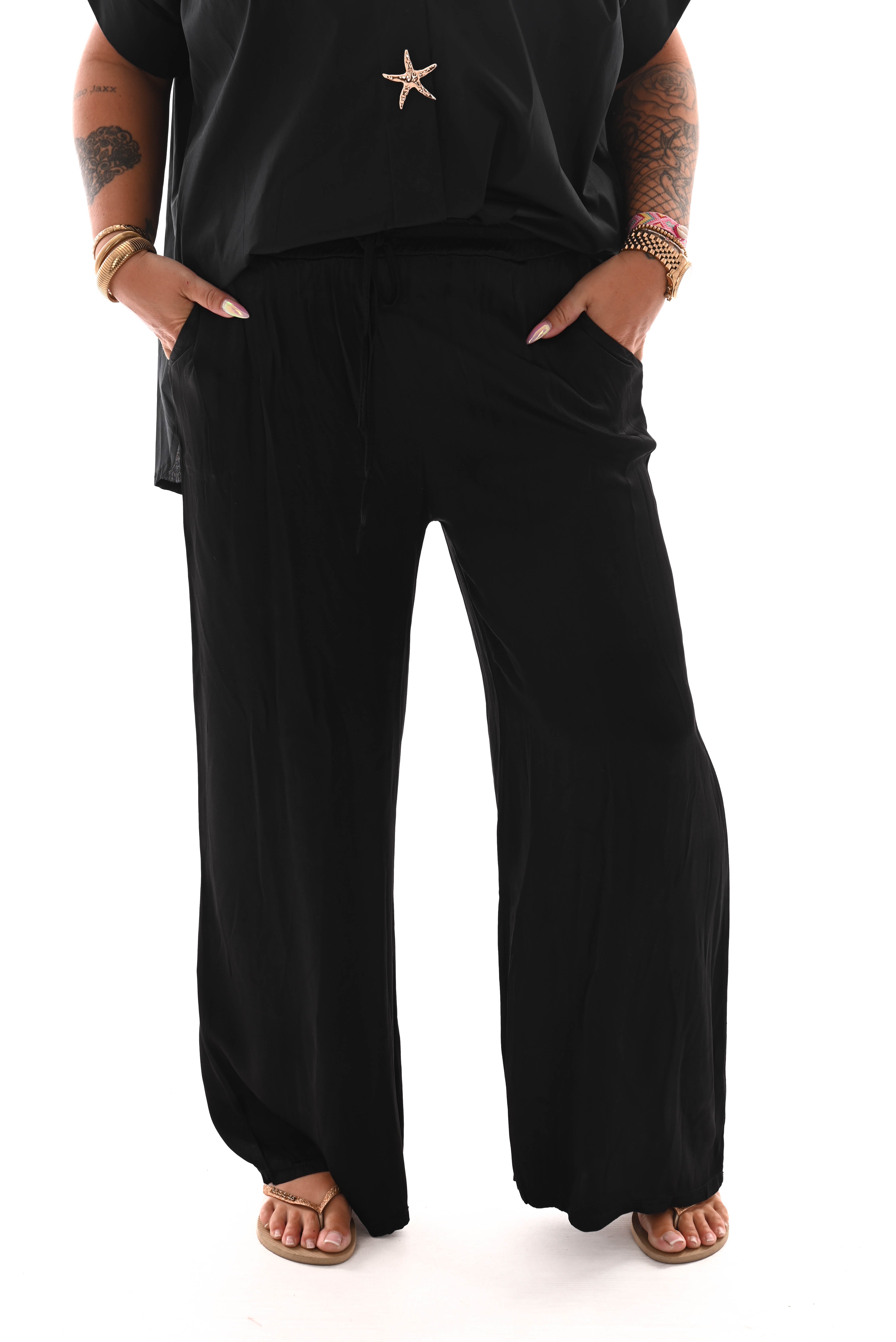 Wijde broek silky zwart