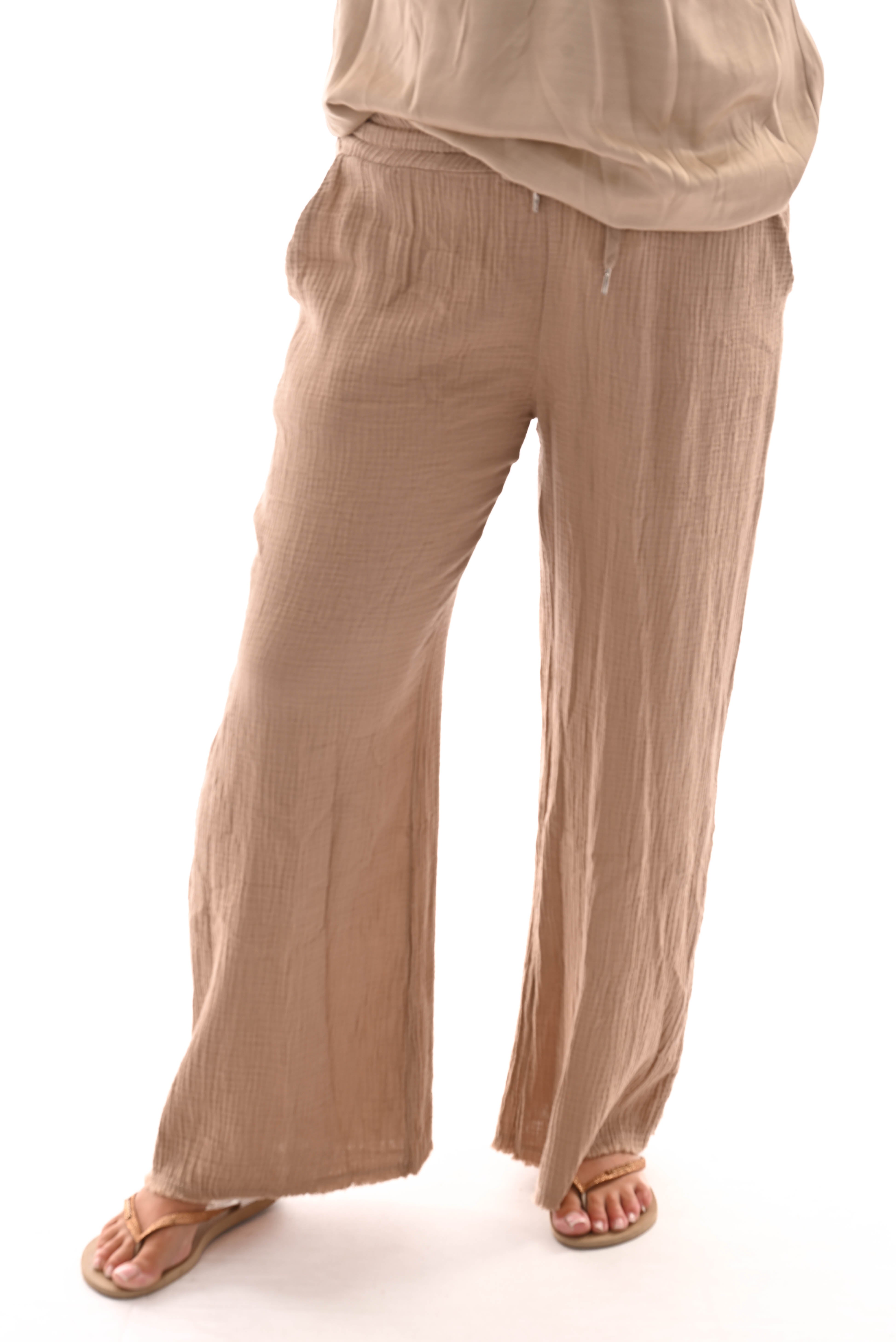 Wijde broek wafel uni camel