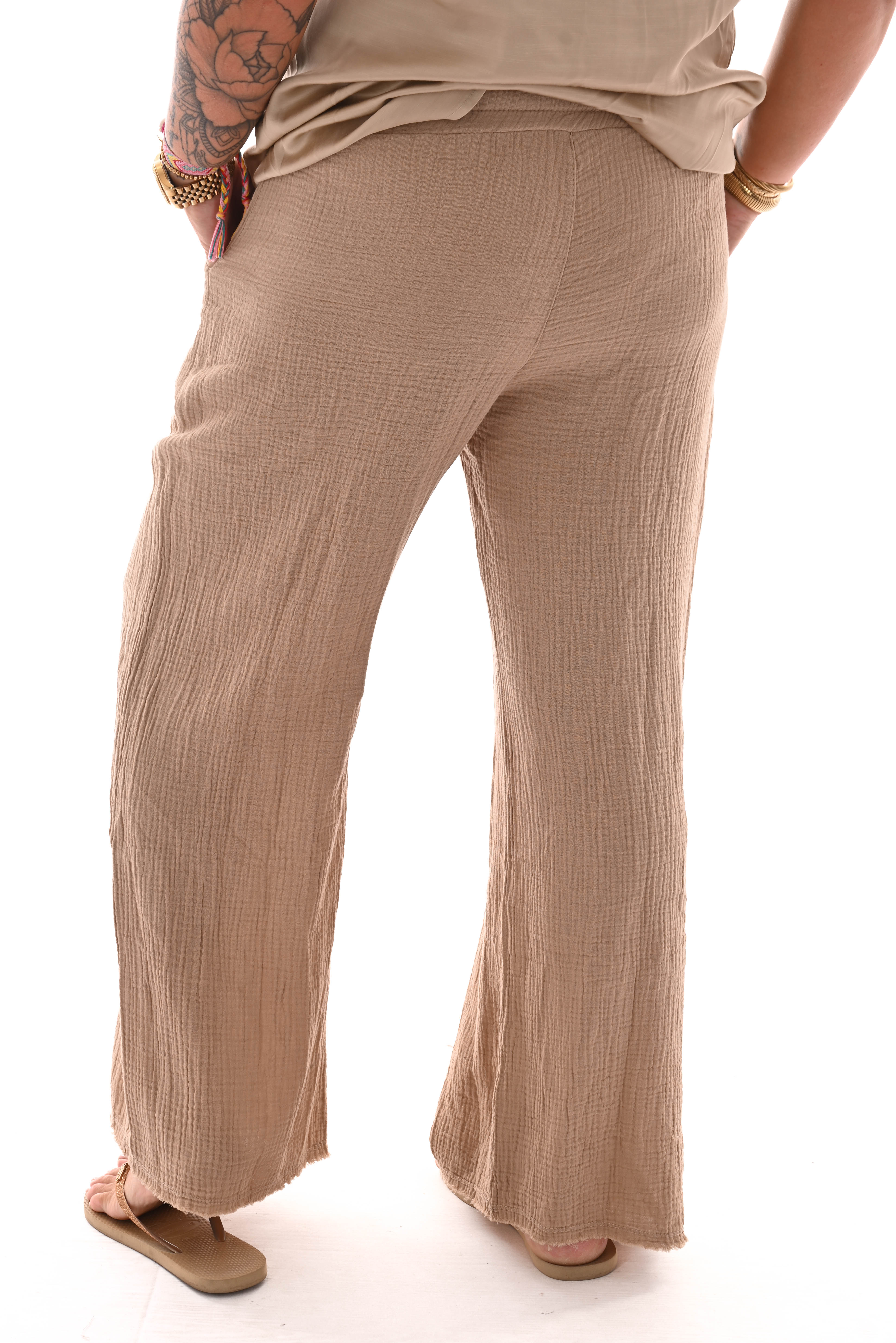 Wijde broek wafel uni camel