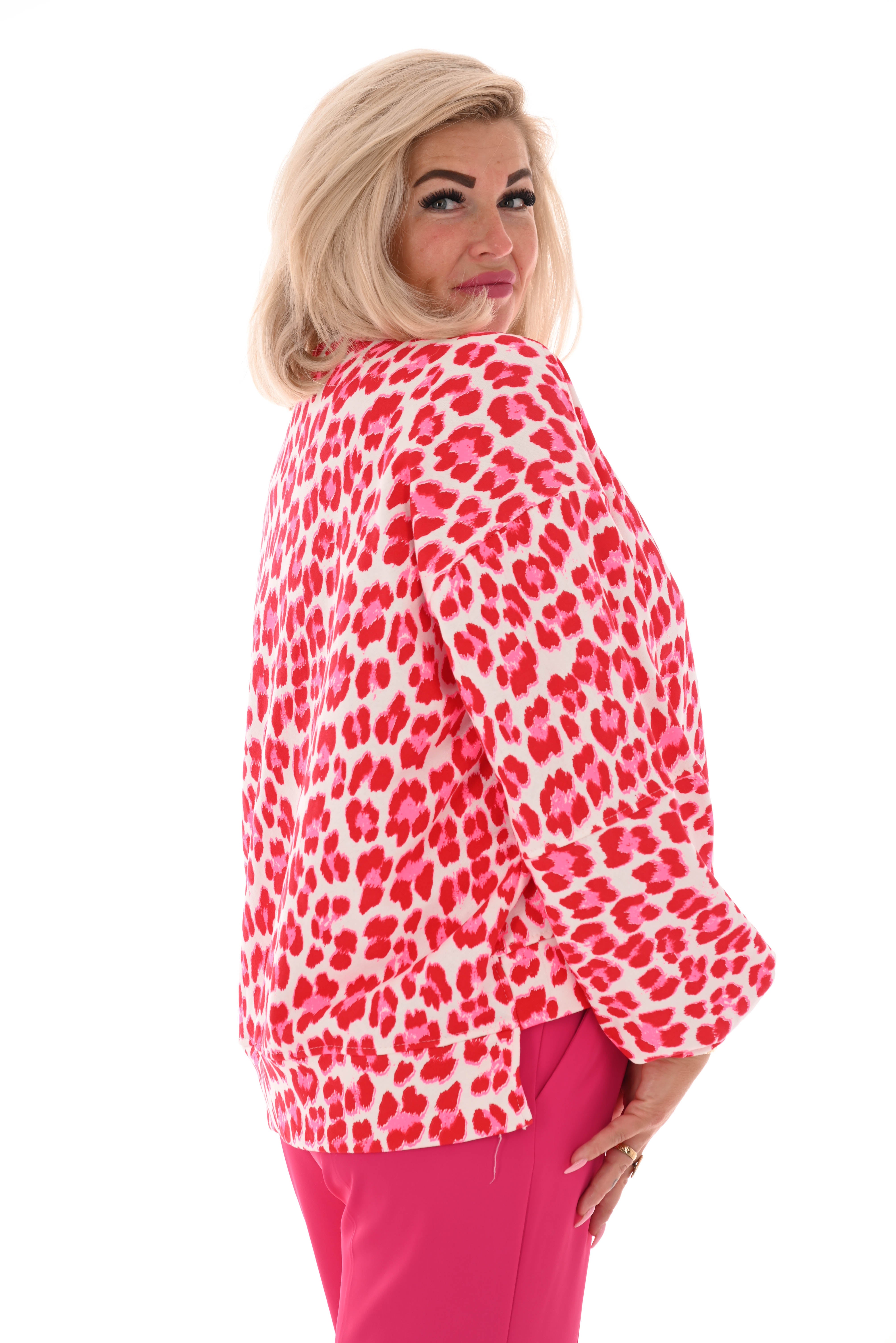 Sweater panterprint wit/rood