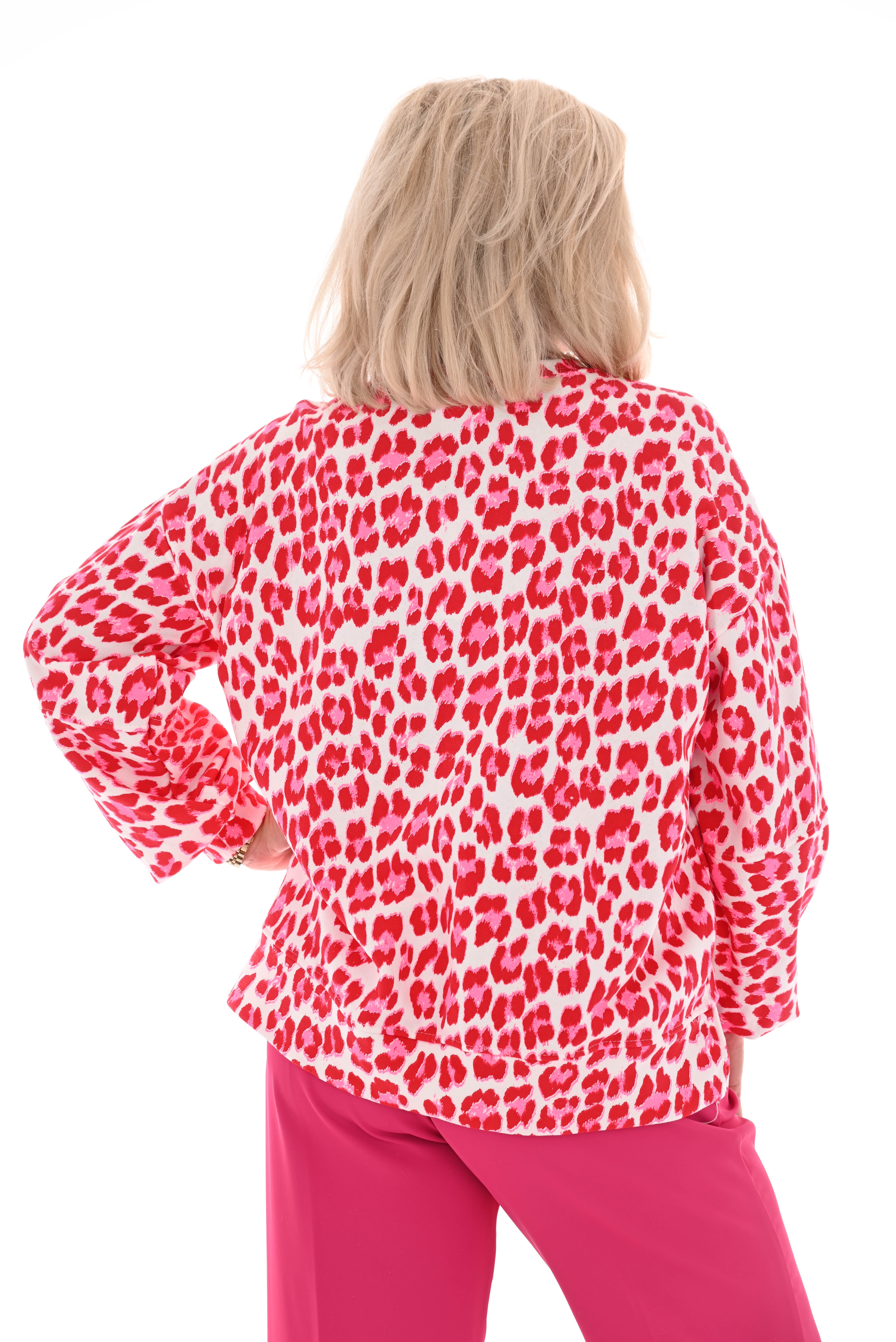 Sweater panterprint wit/rood