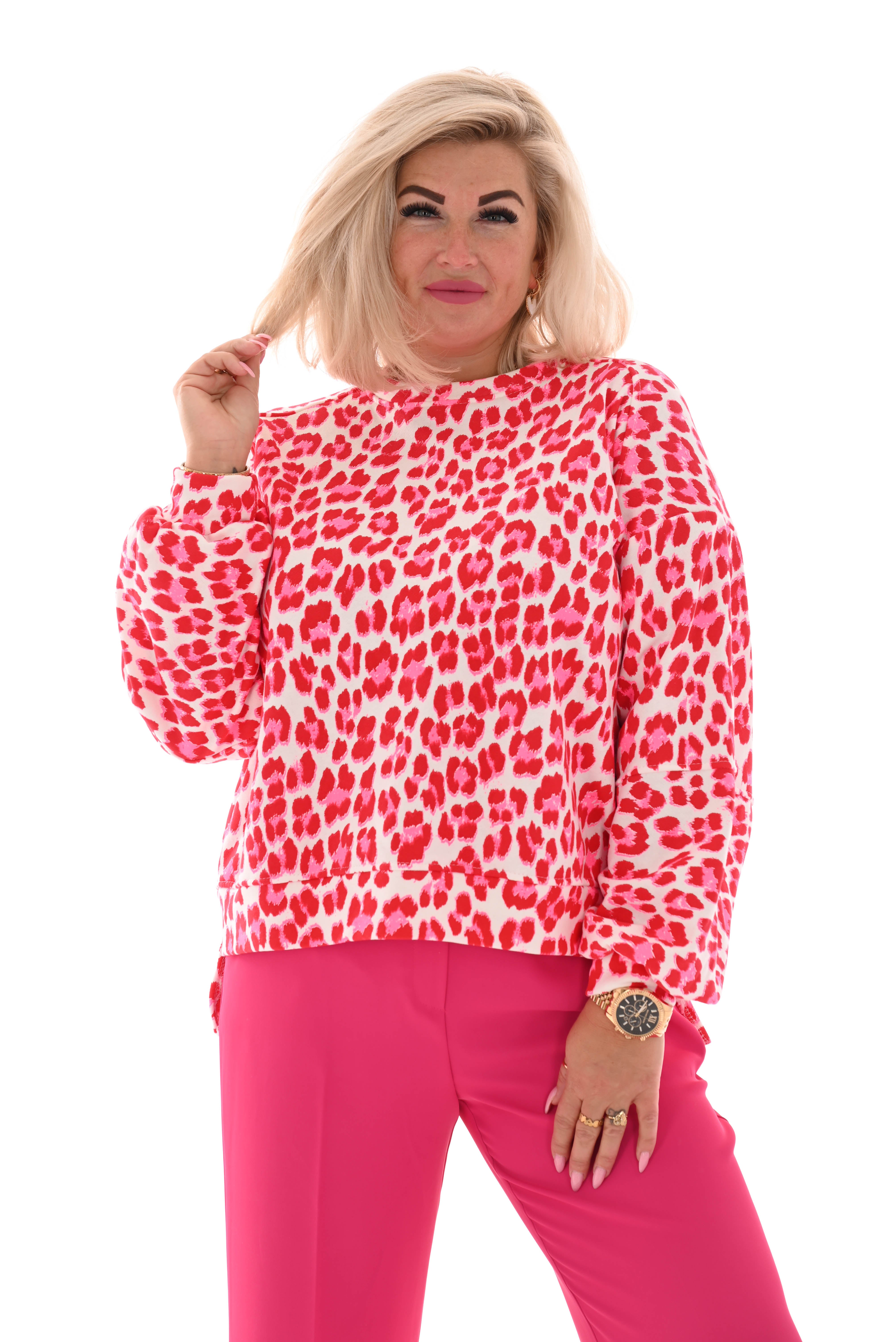 Sweater panterprint wit/rood