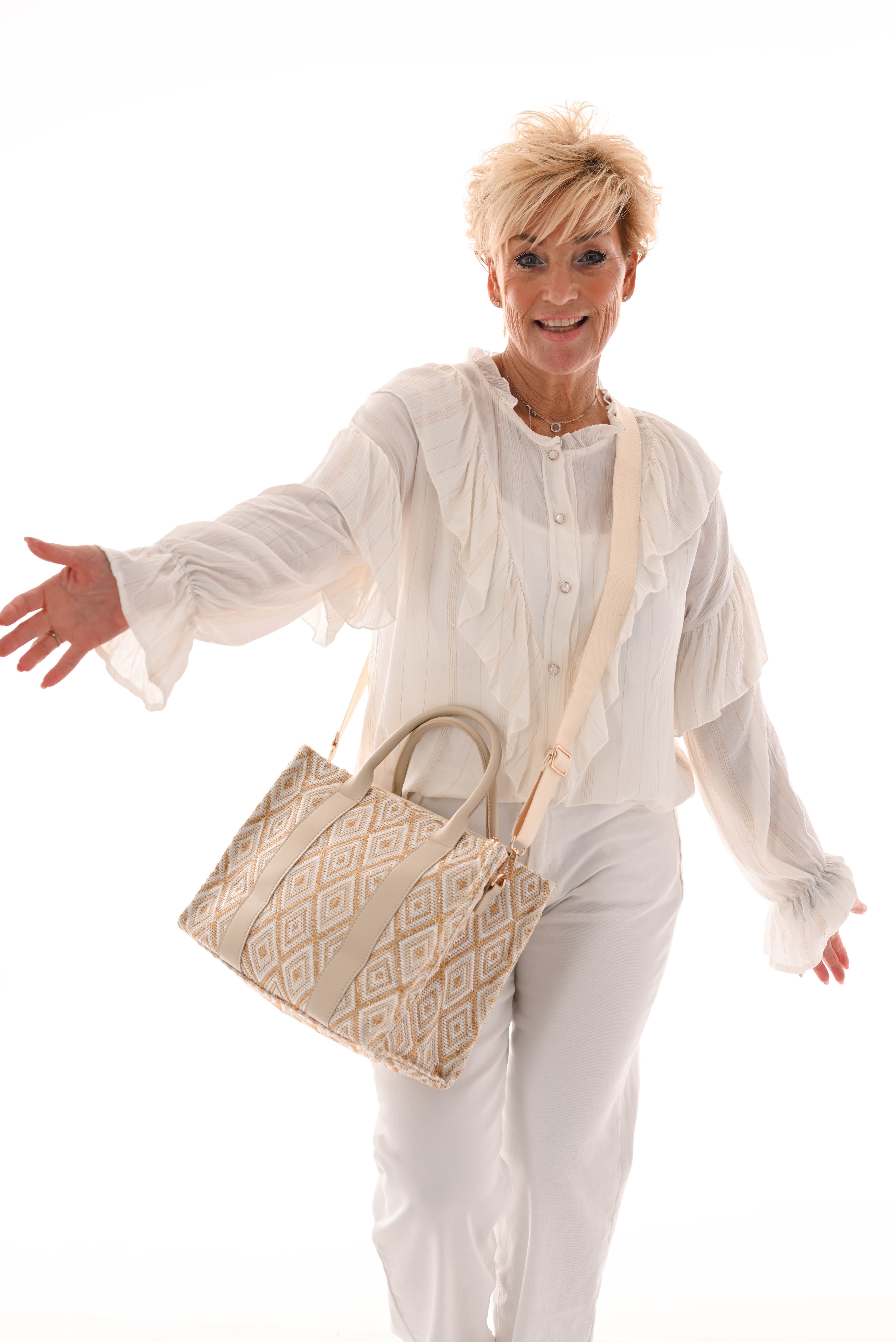 Blouse doorknoop ruffle roomwit
