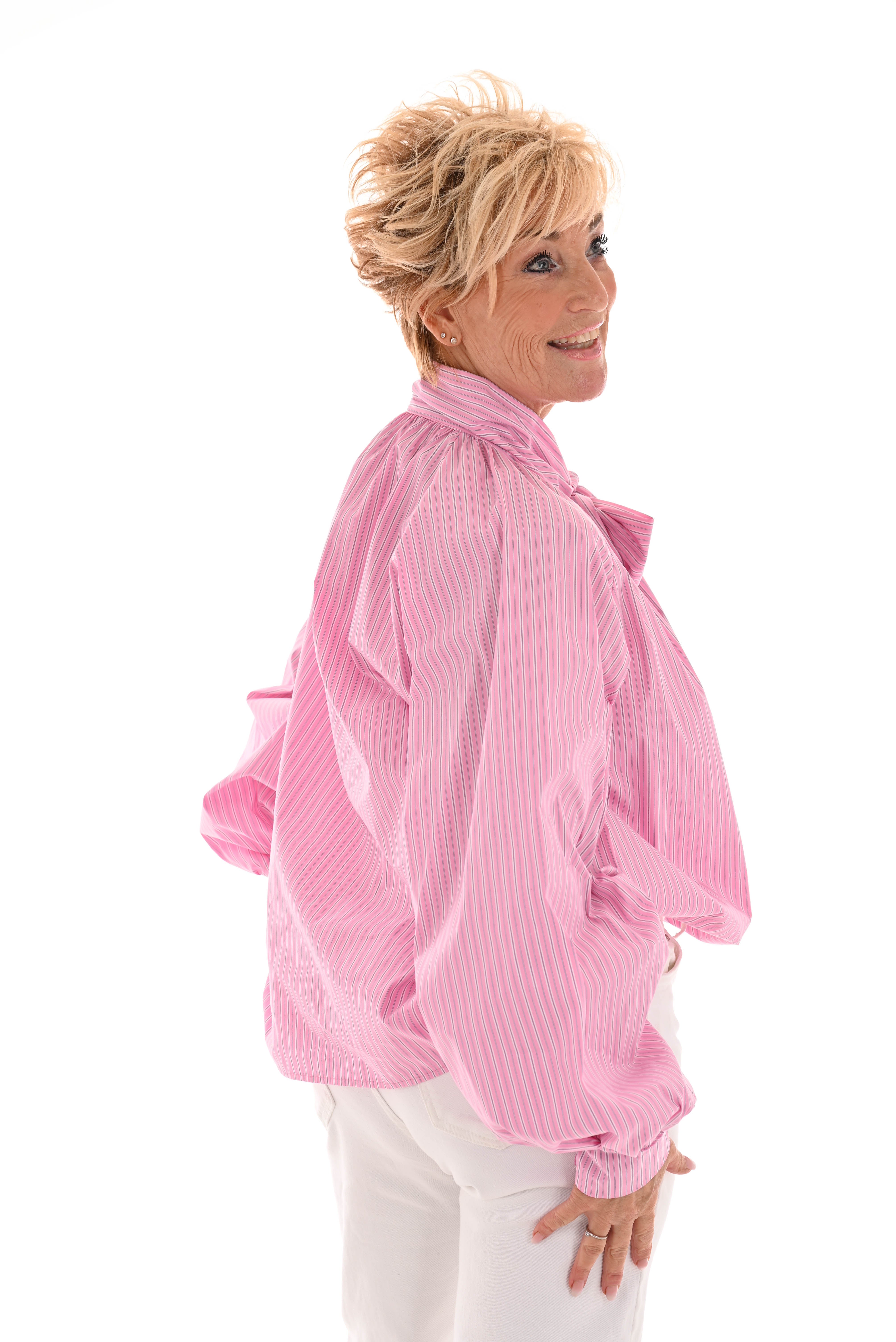 Blouse gestreept met strik roze