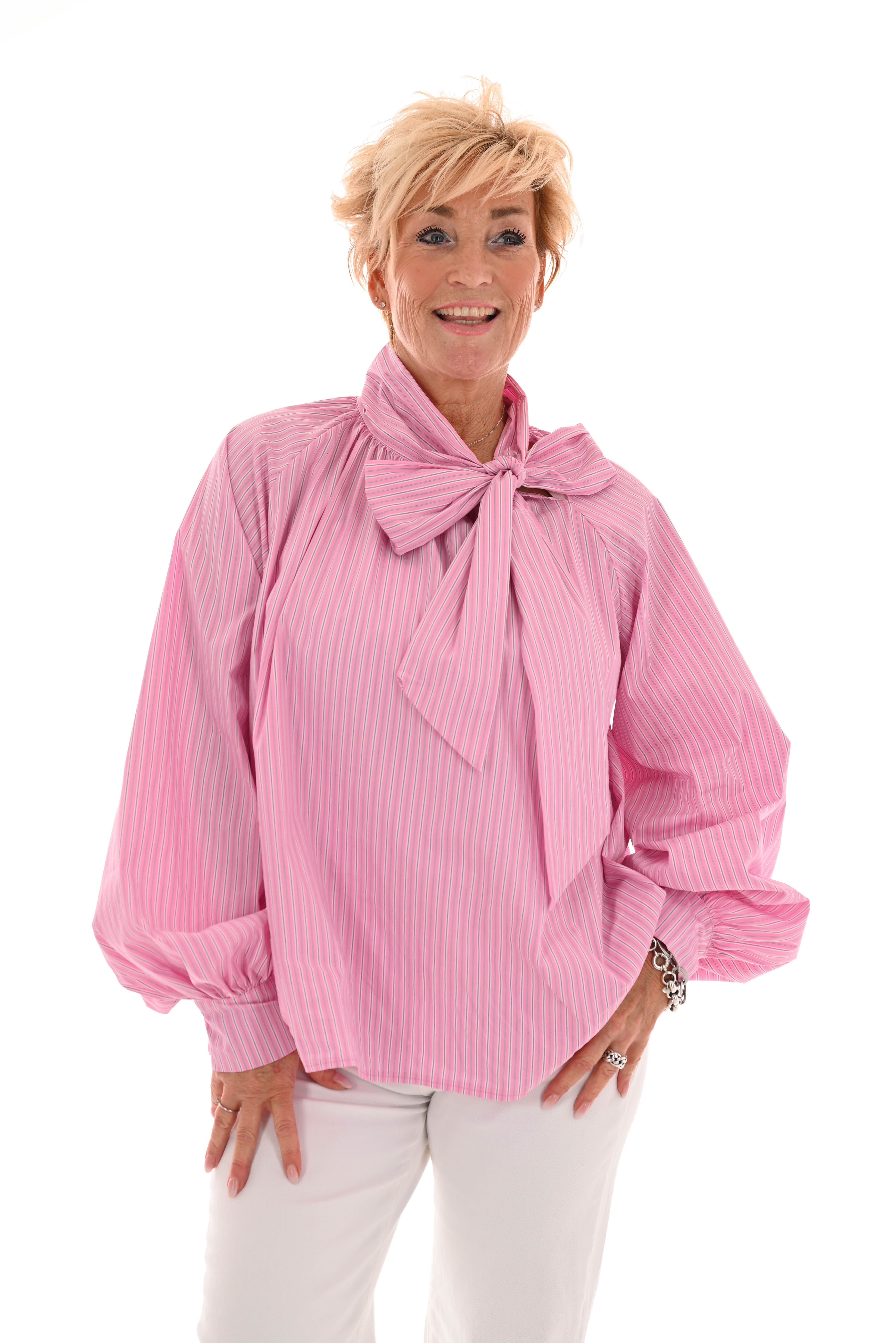 Blouse gestreept met strik roze