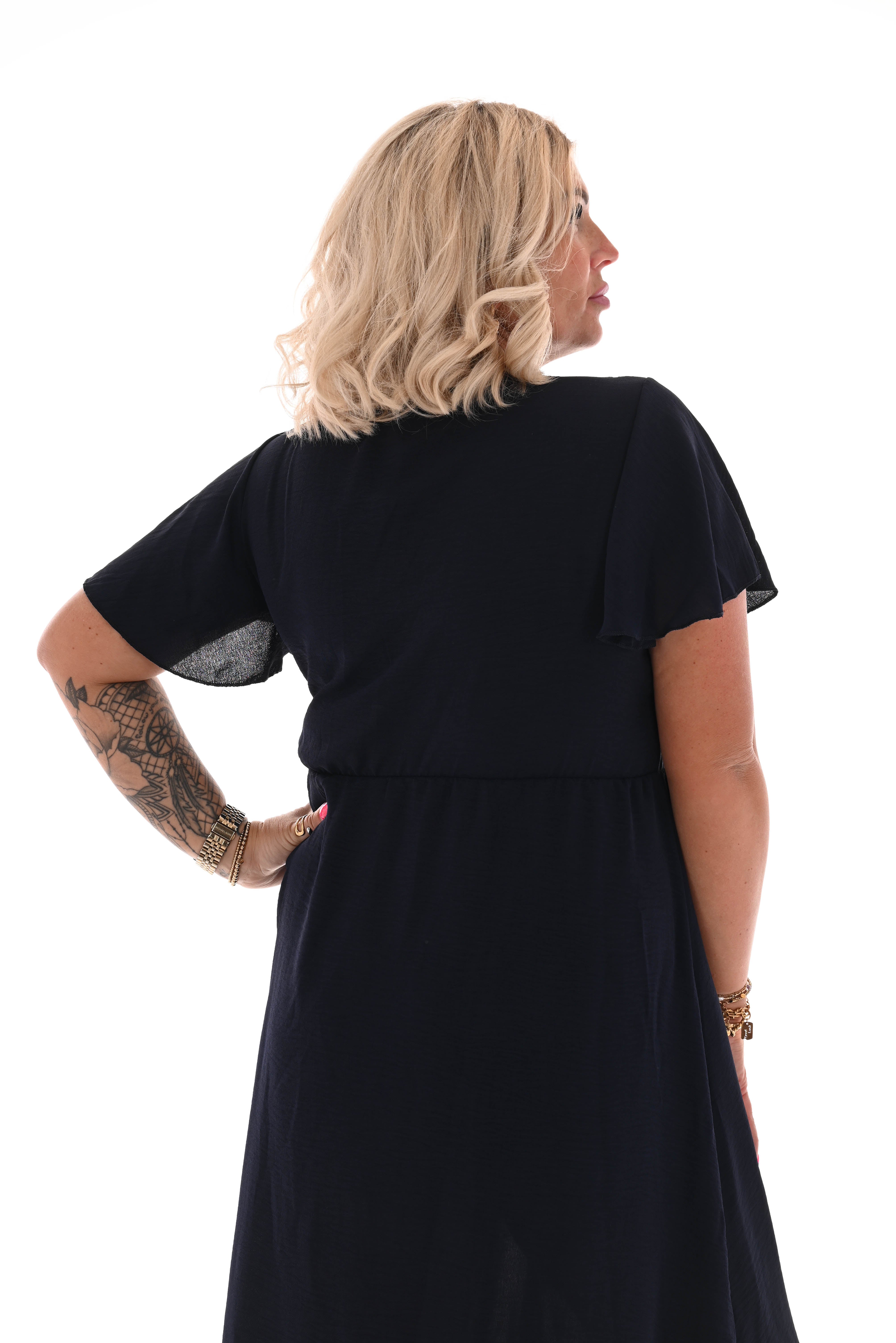 Maxi jurk met strik uni marineblauw