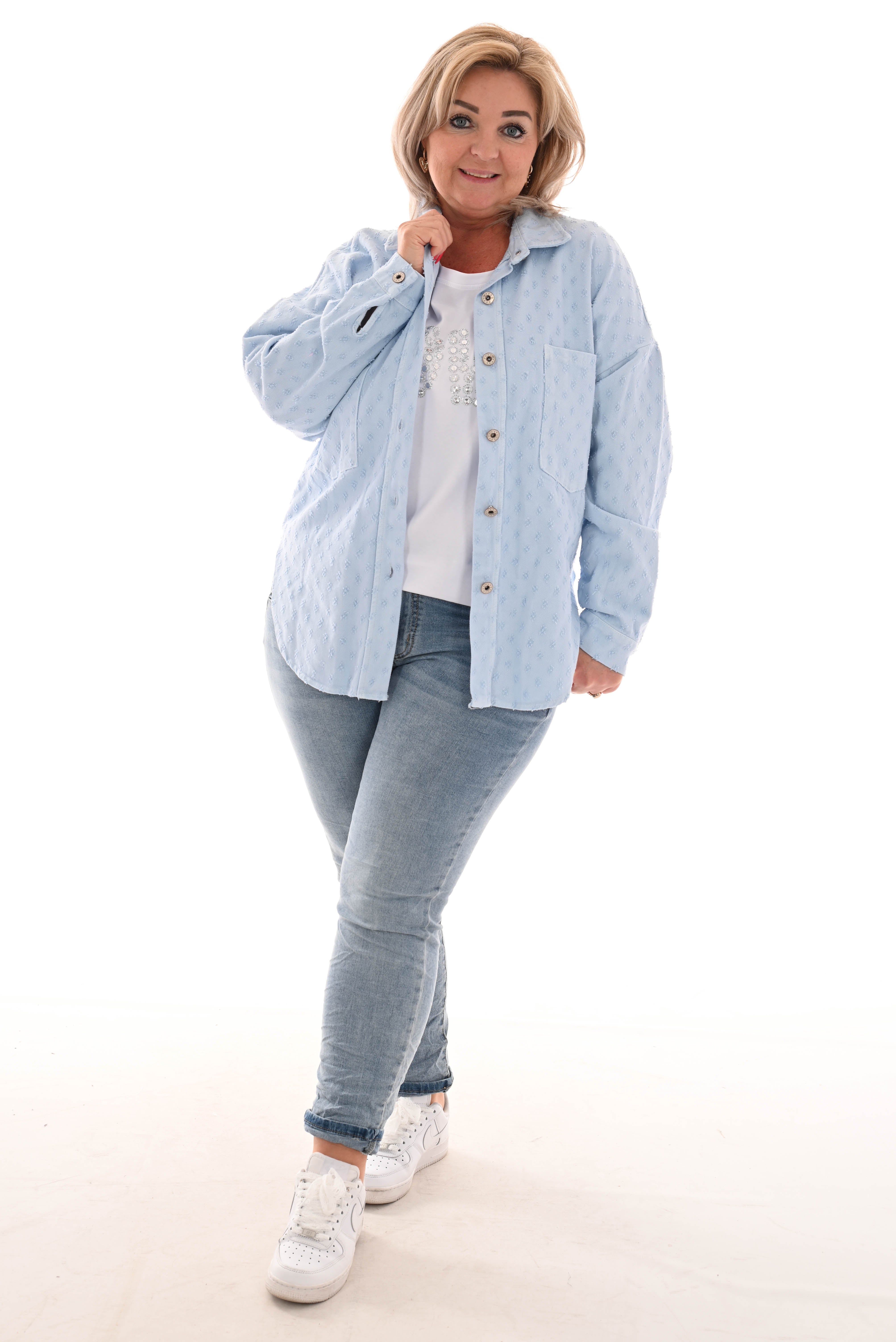 Denim blouse bewerkt lichtblauw