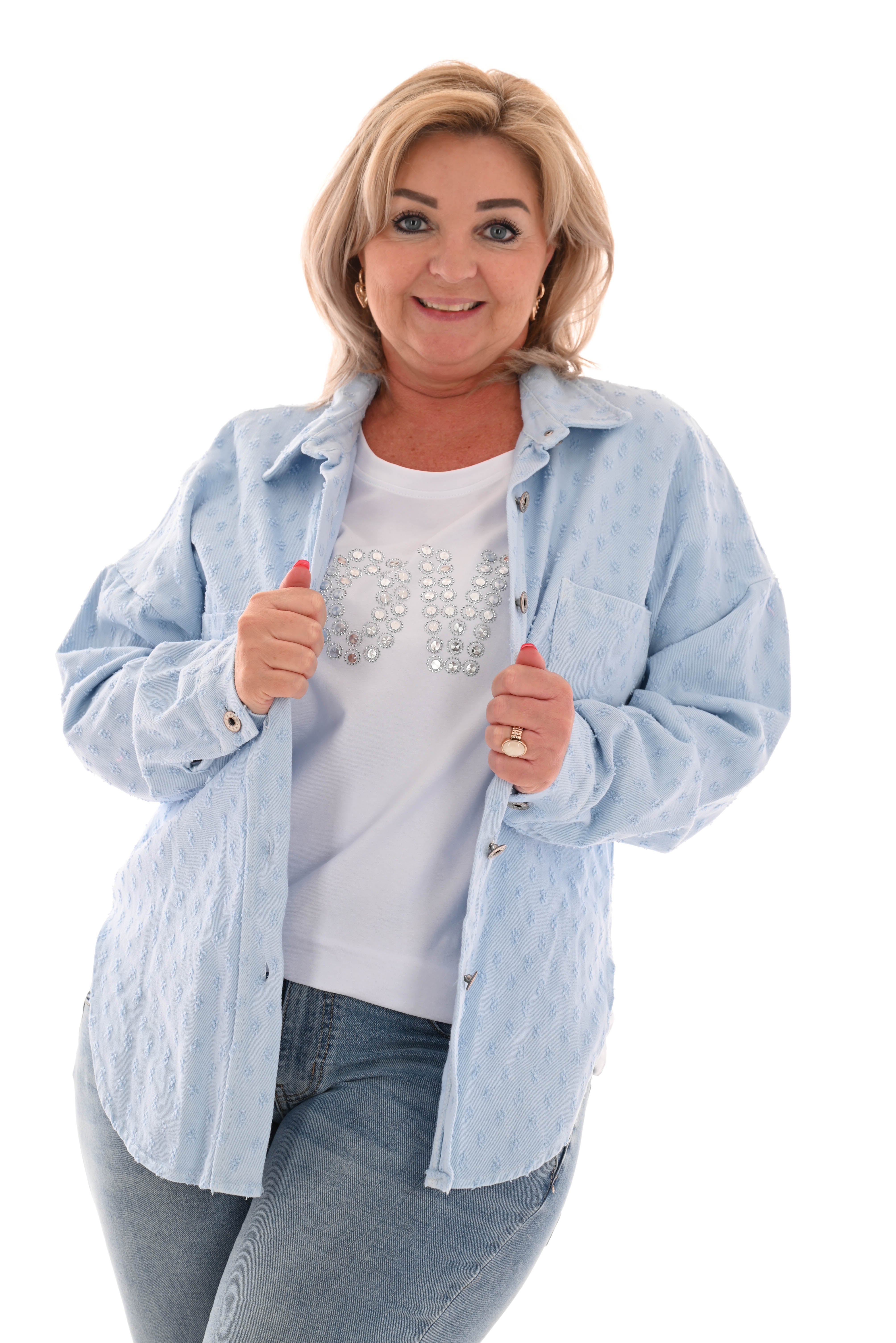 Denim blouse bewerkt lichtblauw
