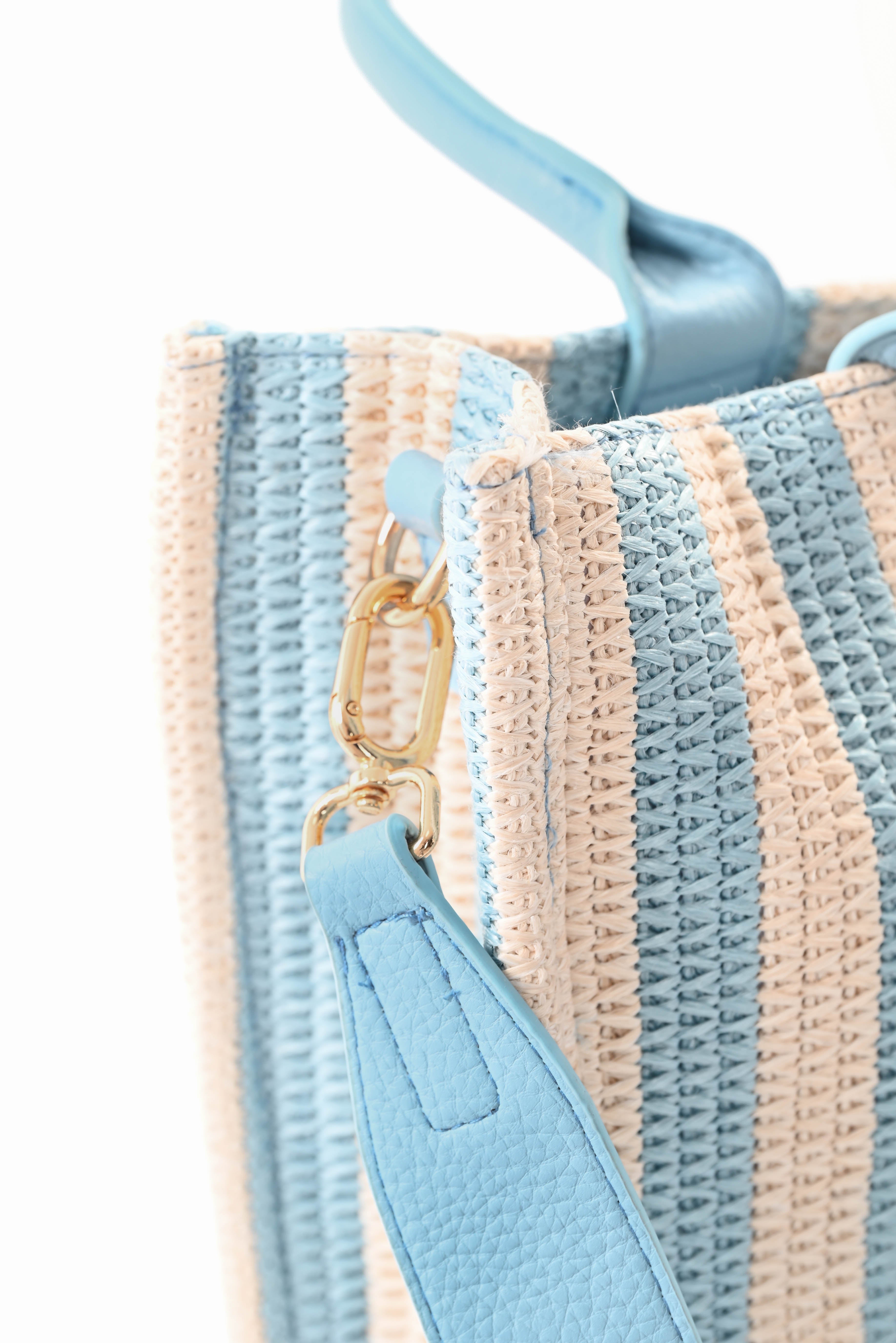 Gestreepte tas creme/blauw