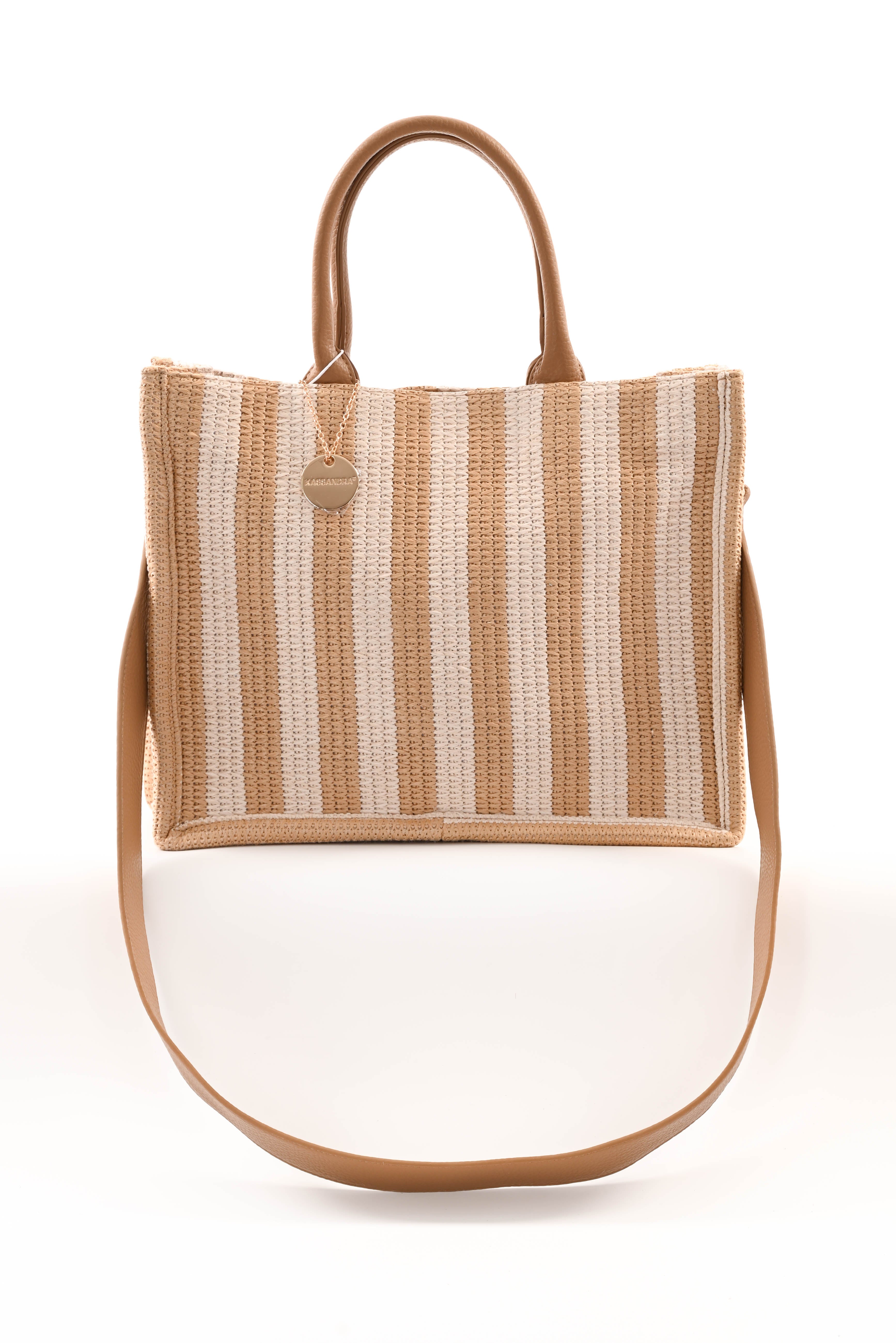 Gestreepte tas creme/beige