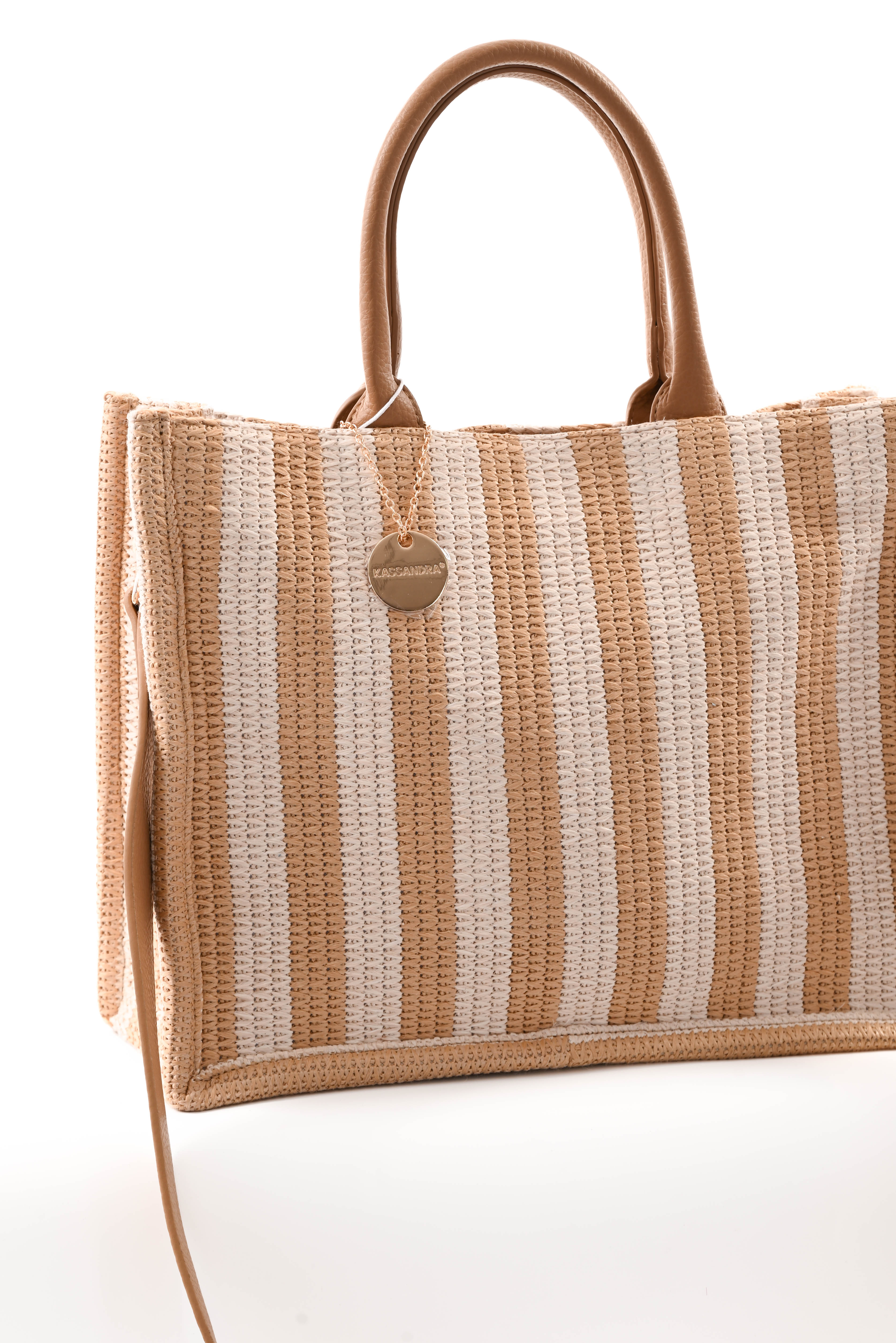 Gestreepte tas creme/beige