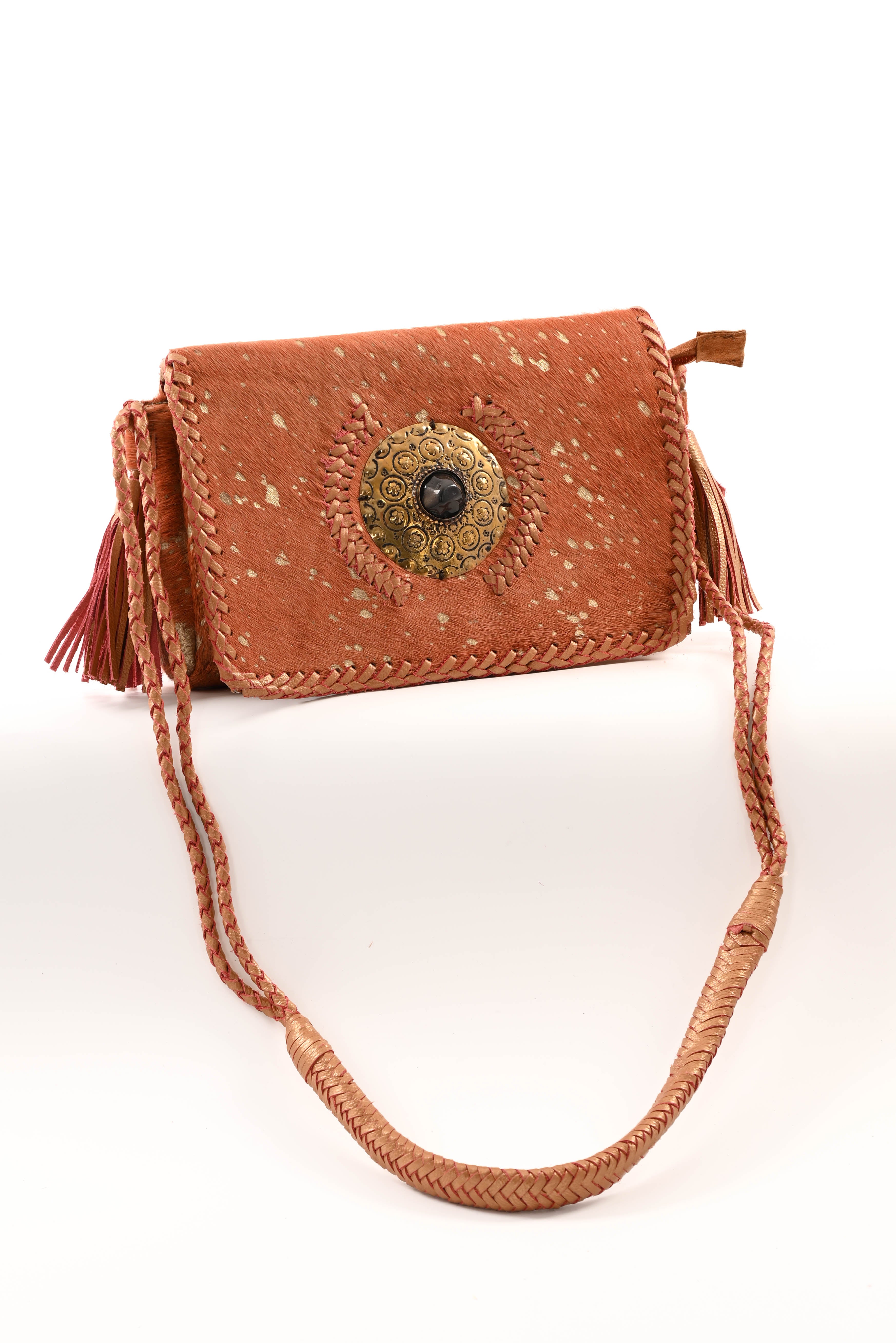 Ibiza stijl tas met vacht oranje