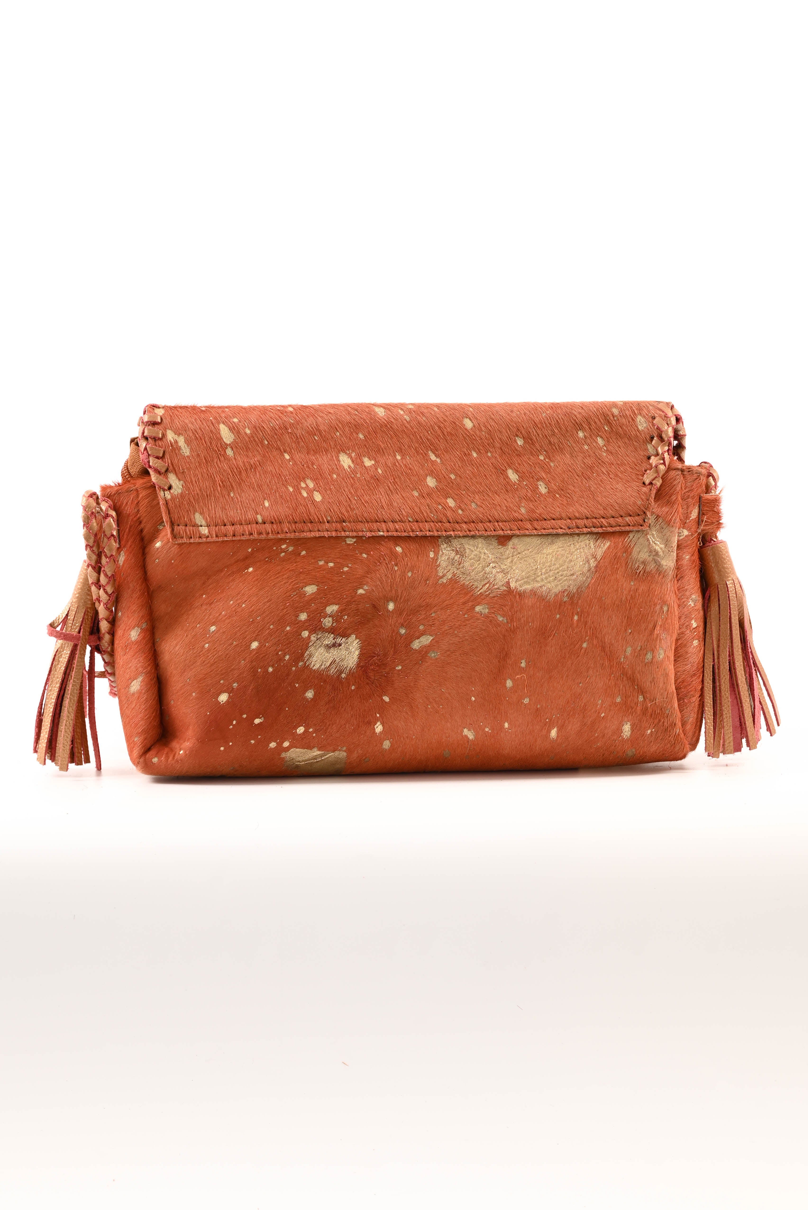 Ibiza stijl tas met vacht oranje