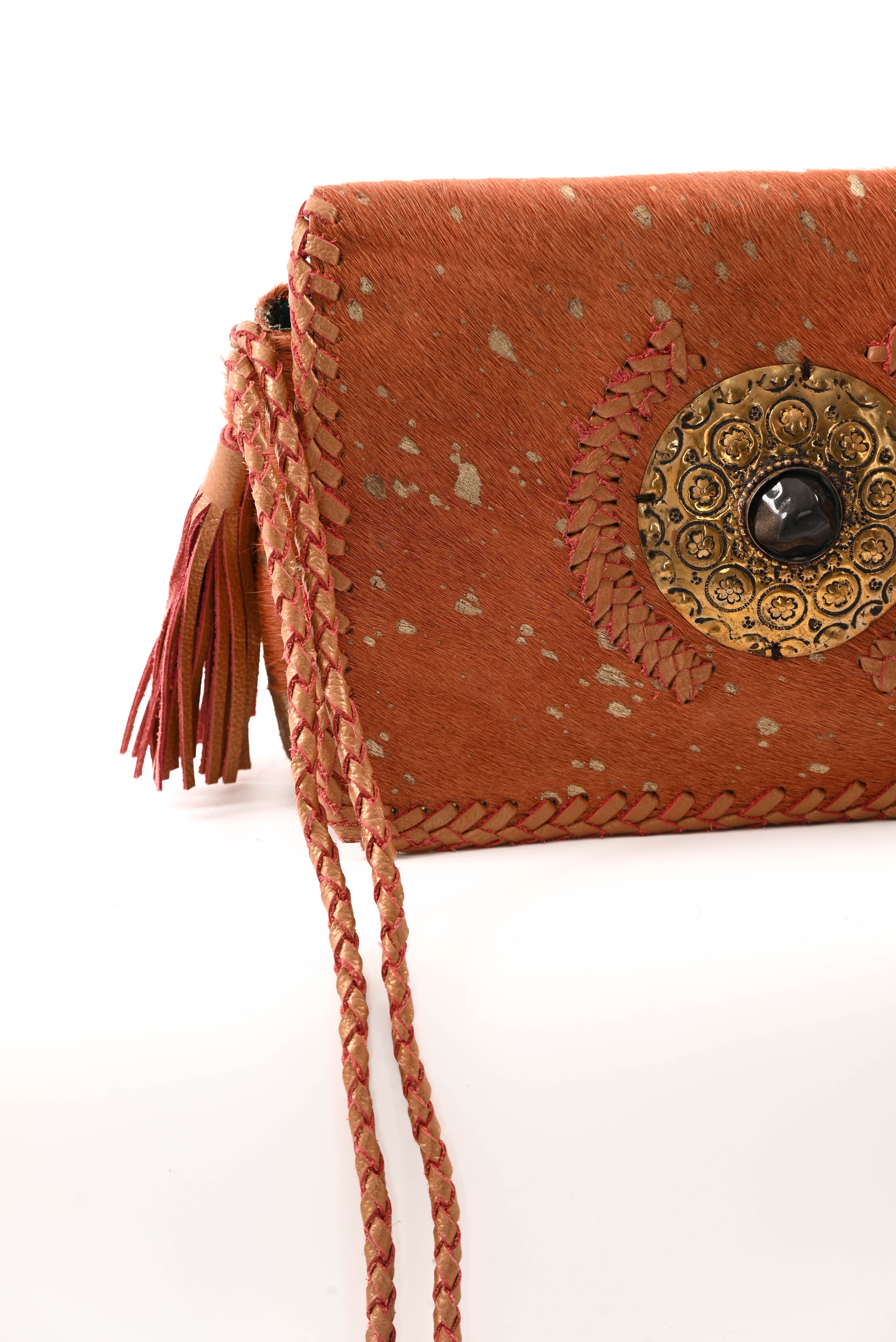 Ibiza stijl tas met vacht oranje