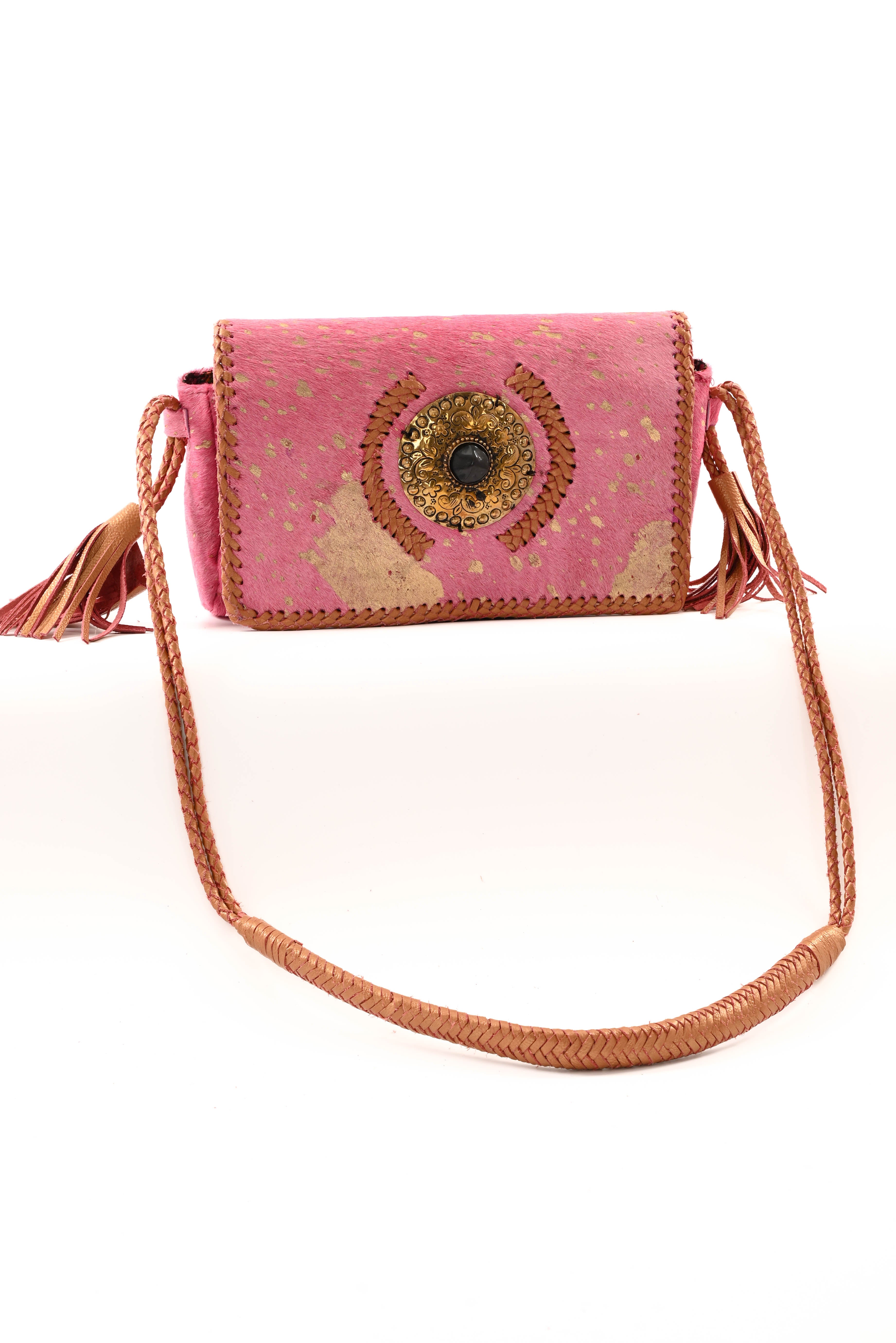 Ibiza stijl tas met vacht roze