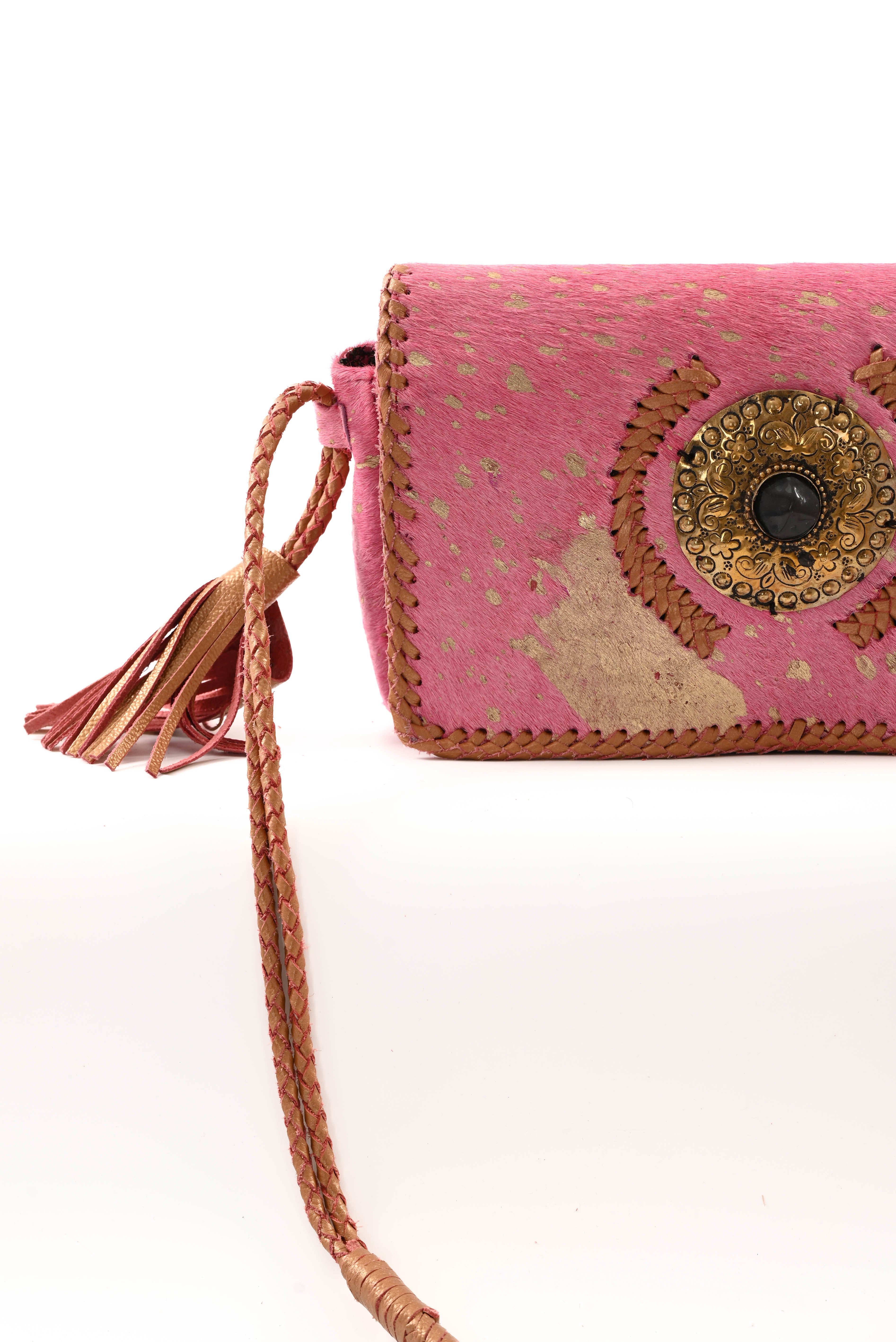 Ibiza stijl tas met vacht roze