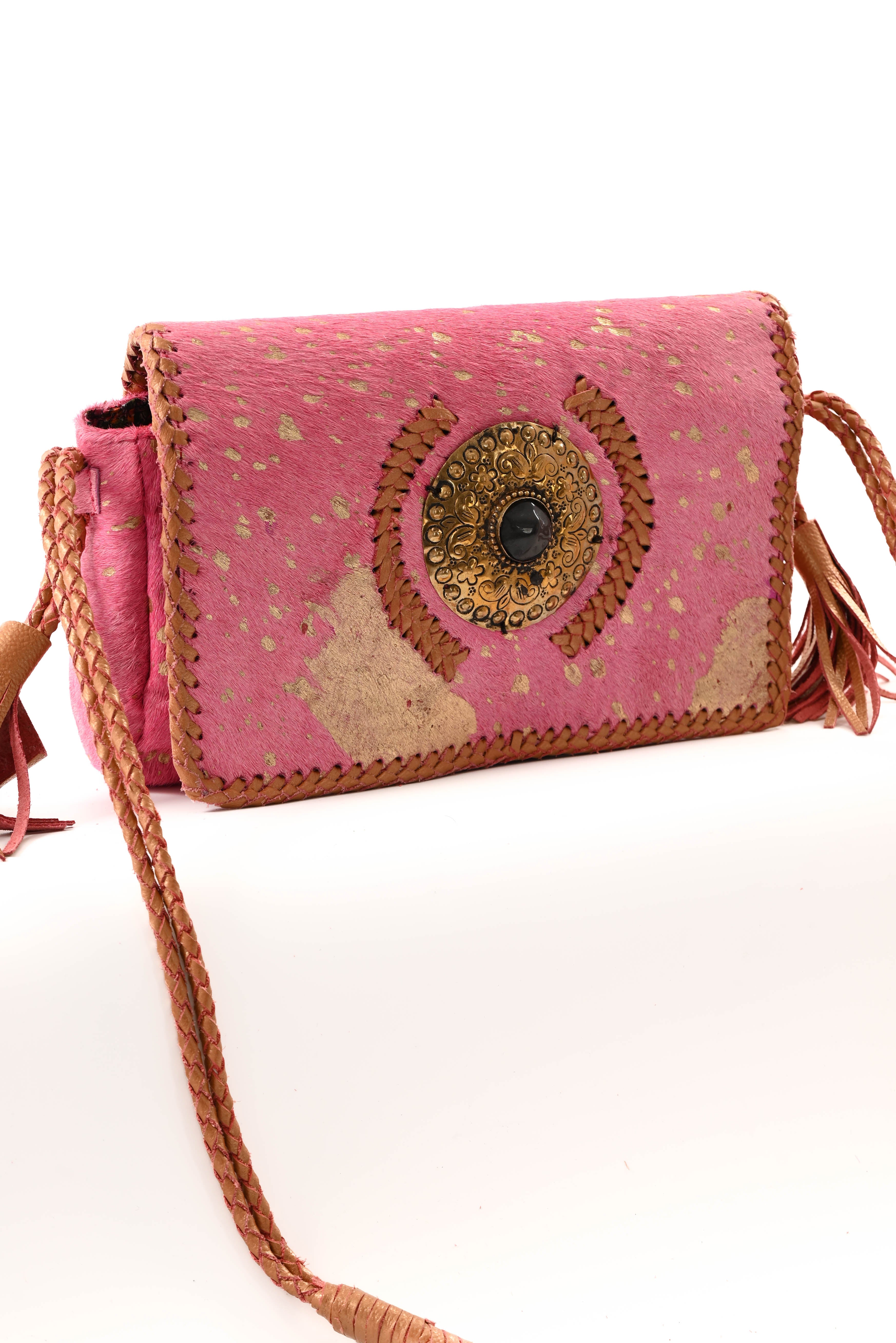 Ibiza stijl tas met vacht roze