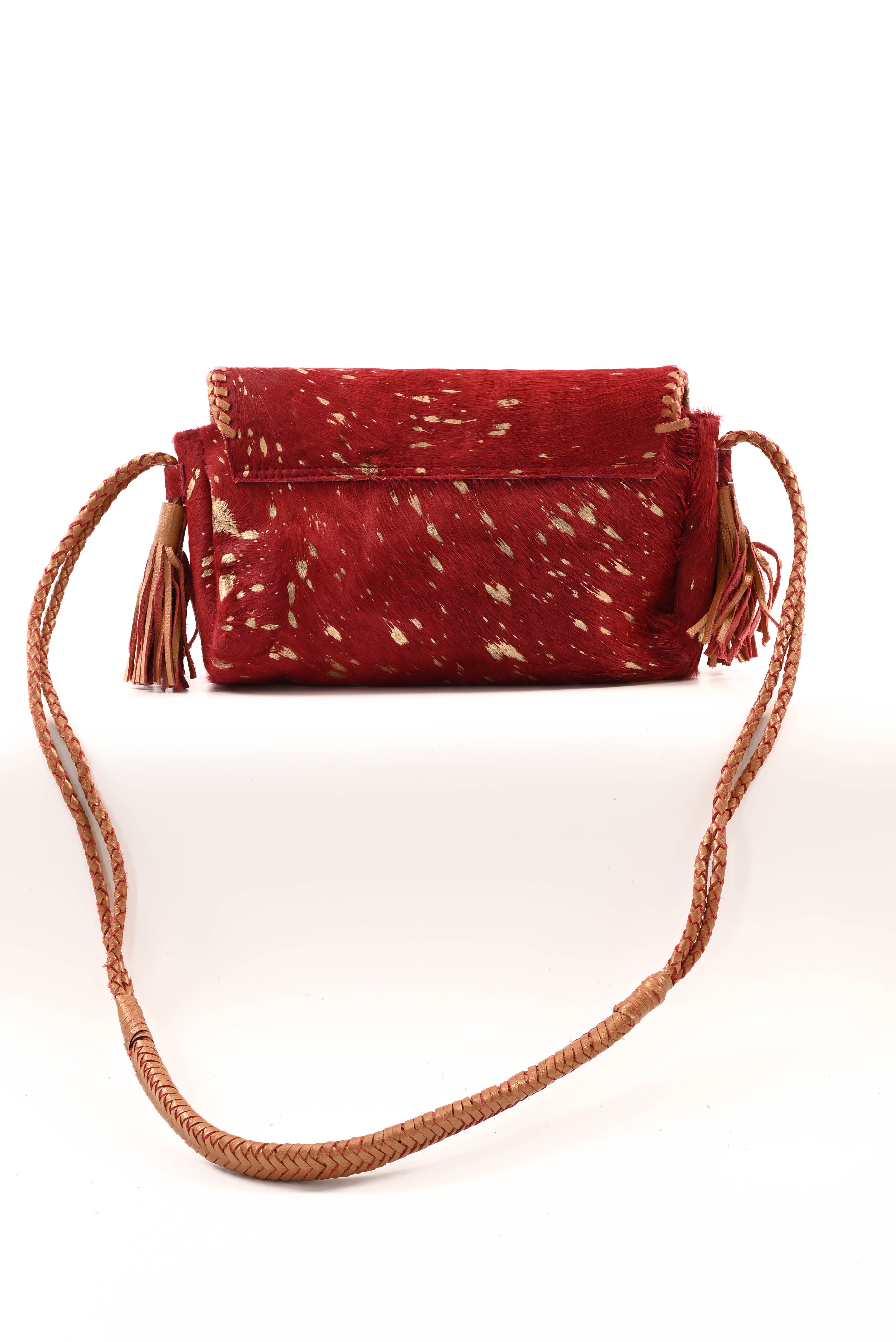 Ibiza stijl tas met vacht bordeaux