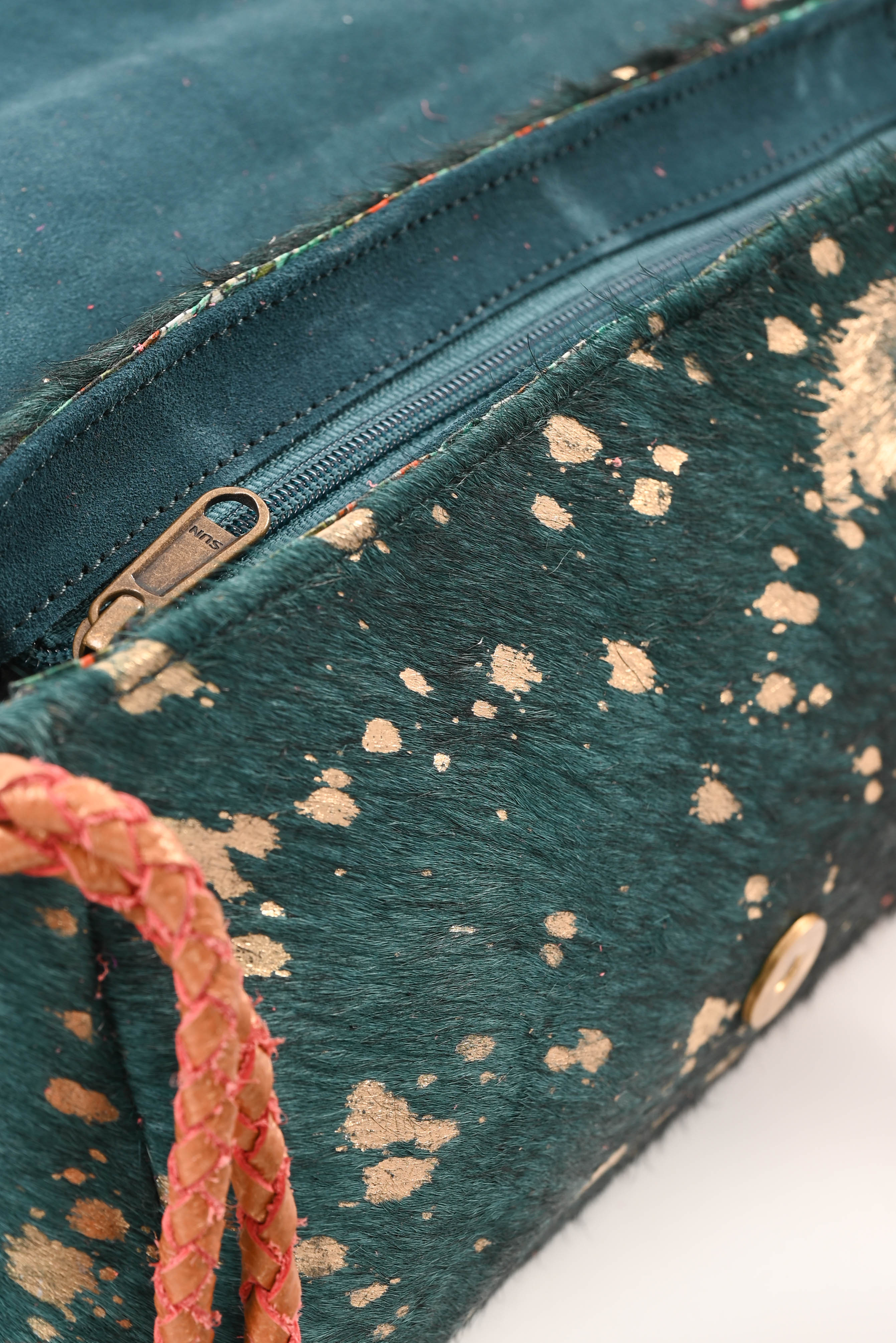 Ibiza stijl tas met vacht petrol