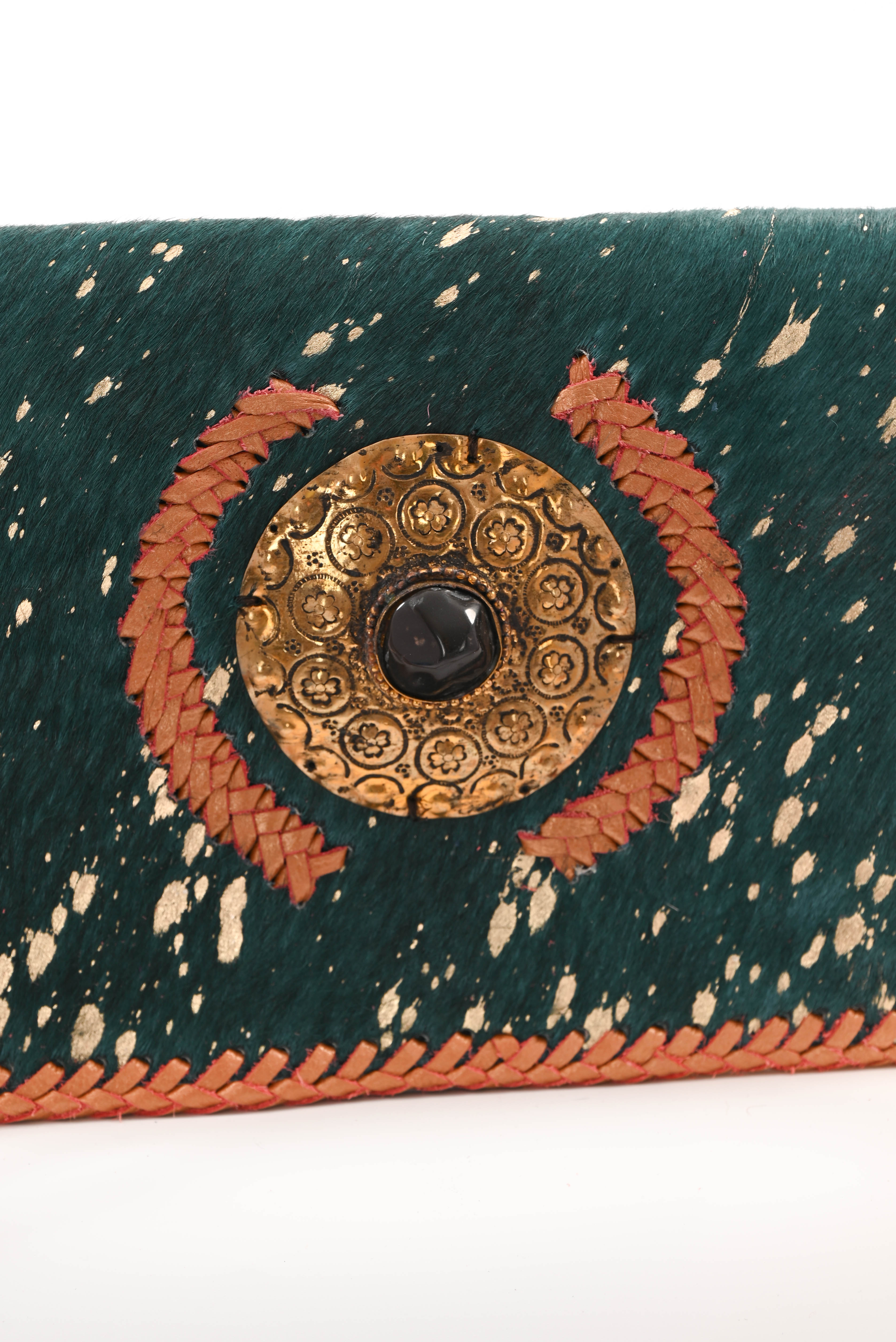 Ibiza stijl tas met vacht petrol