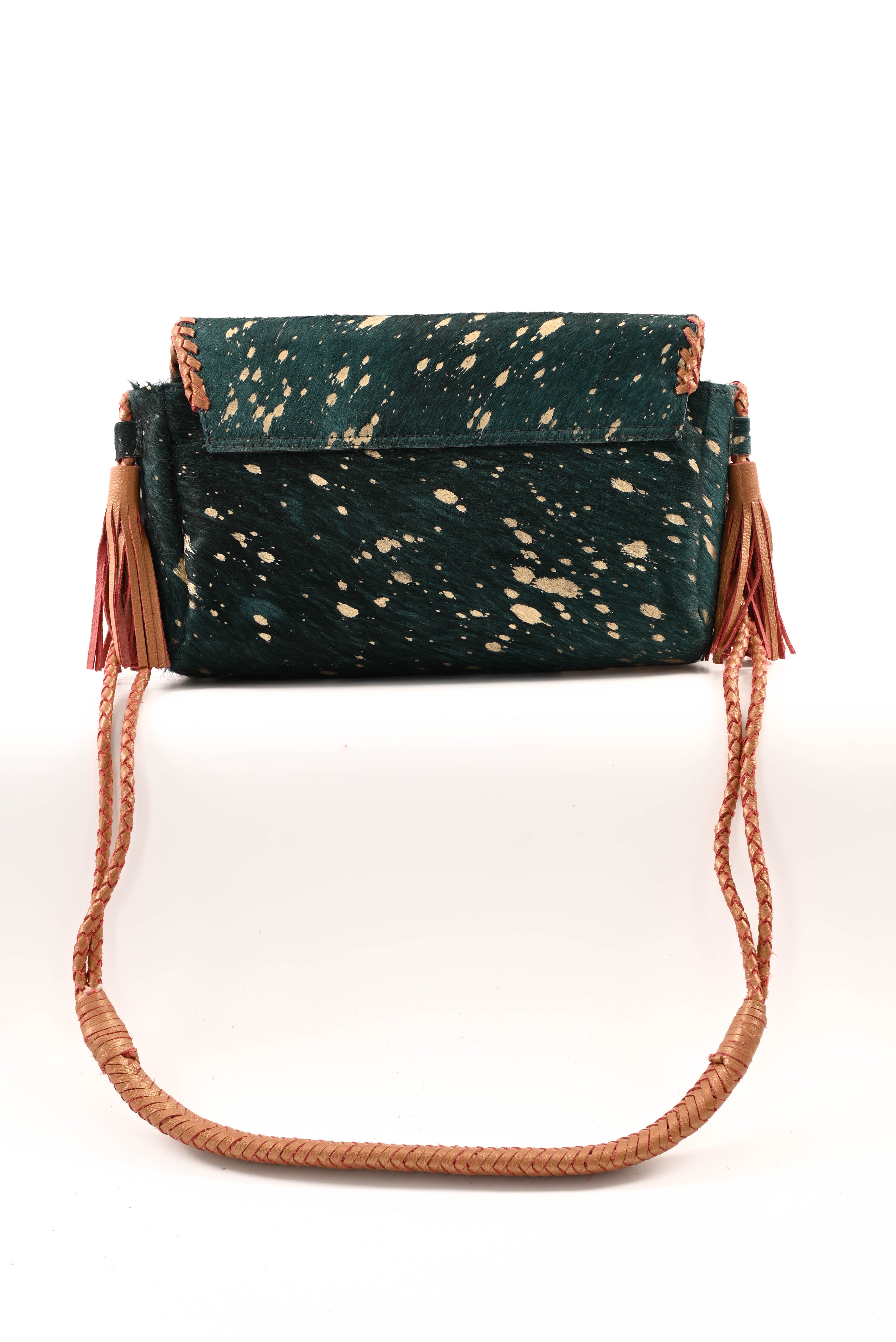 Ibiza stijl tas met vacht petrol