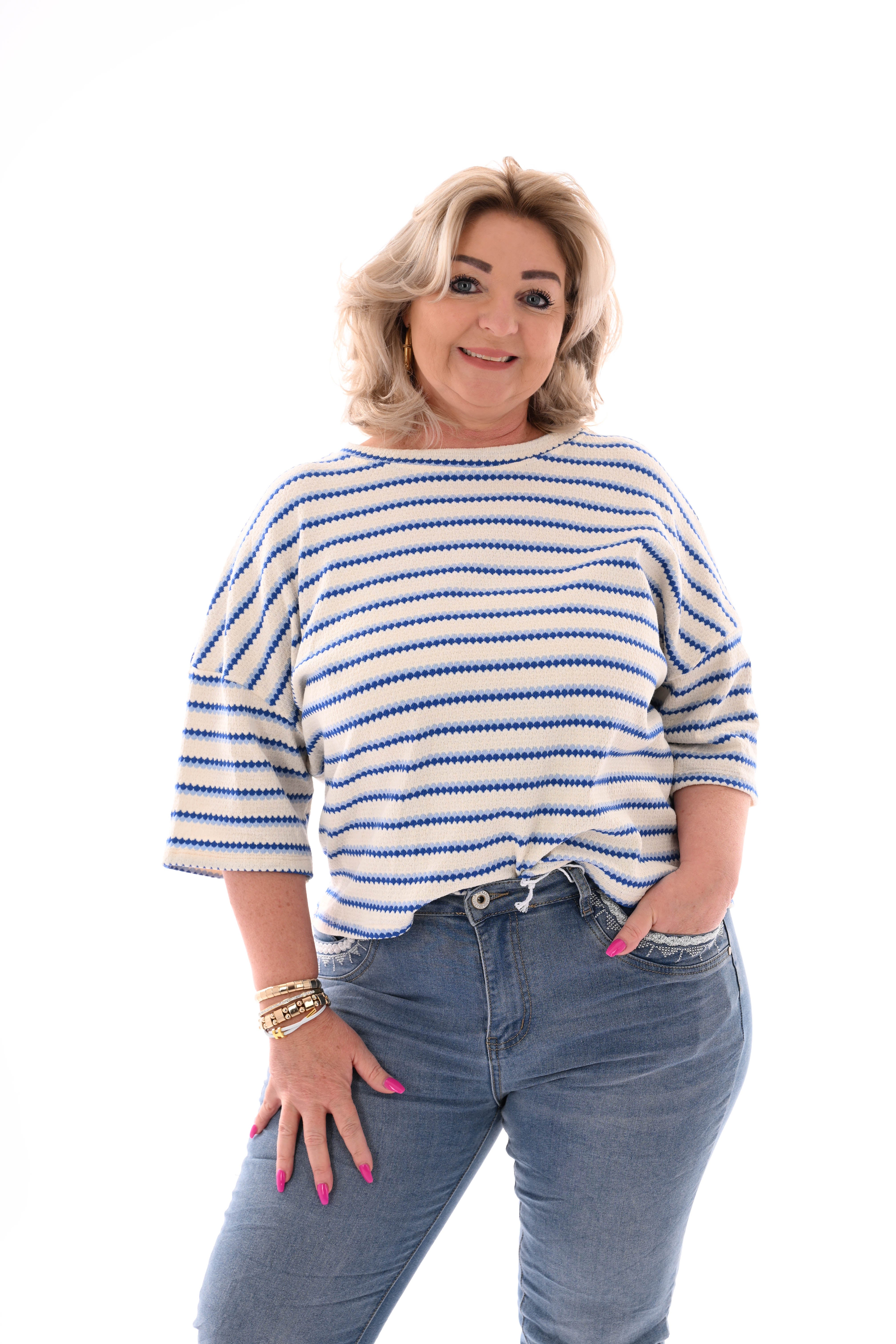 Shirt twee kleurige strepen donkerblauw/lichtblauw