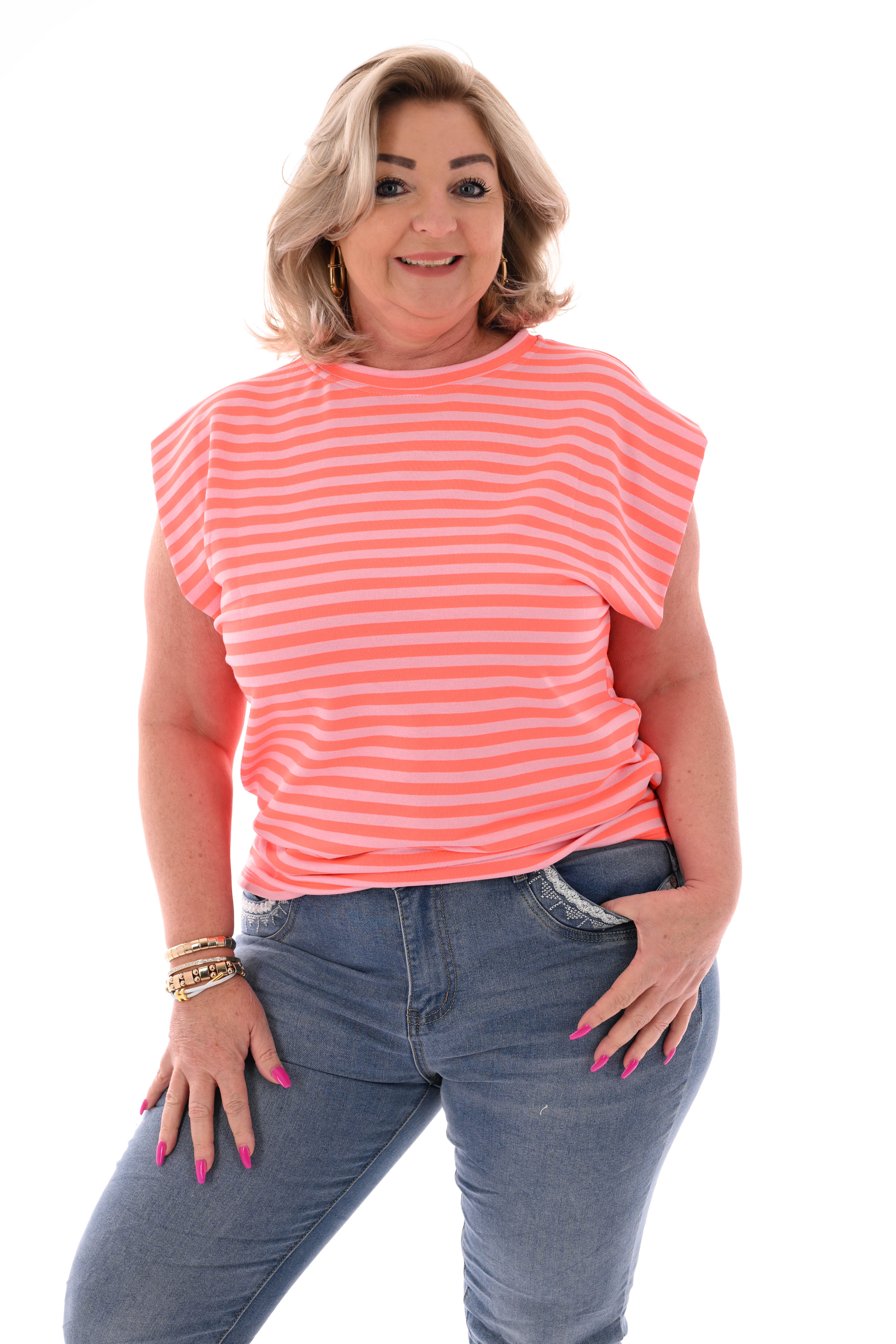 Shirt kleine streepjes neonkoraal