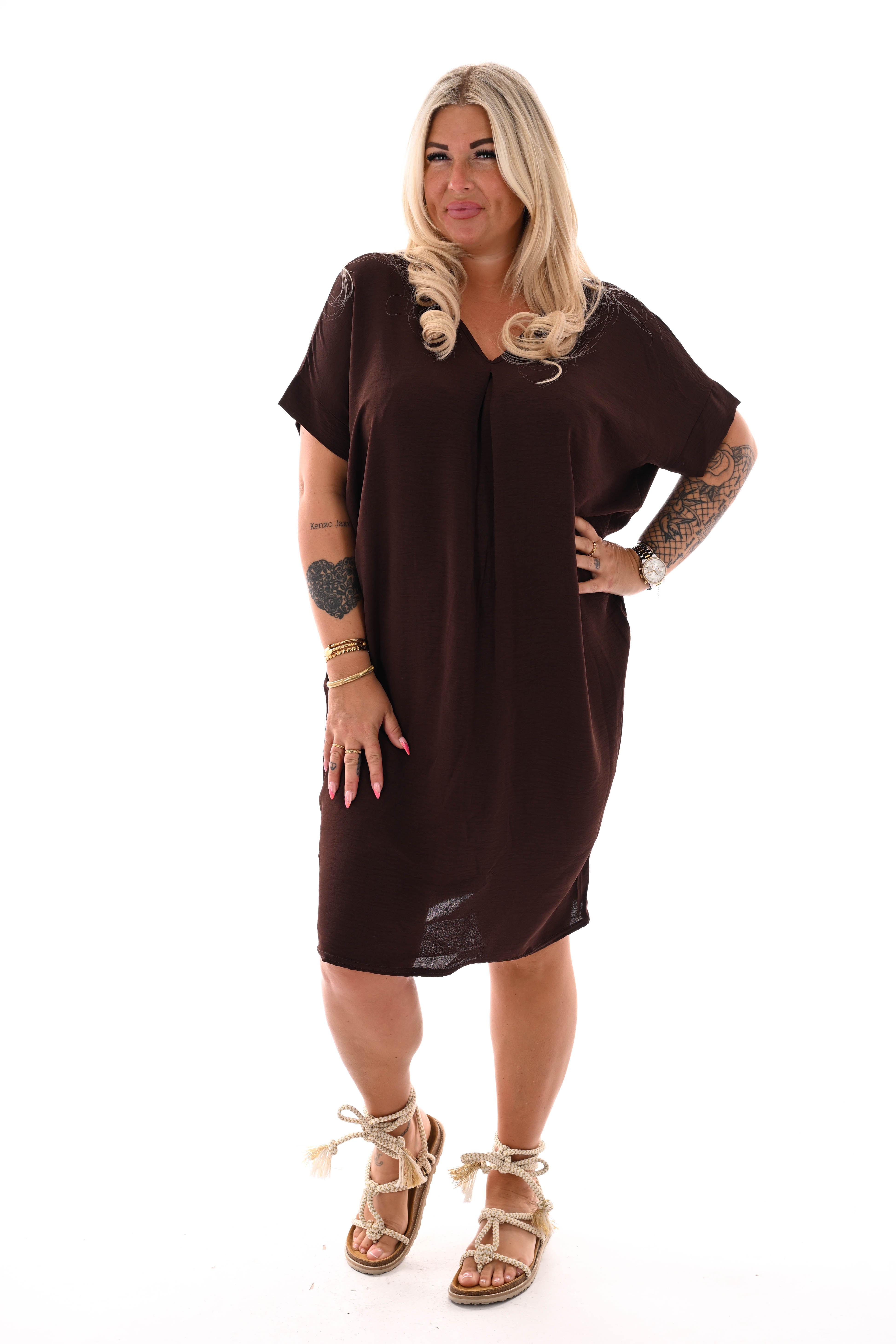 Tuniek v-rug uni donkerbruin