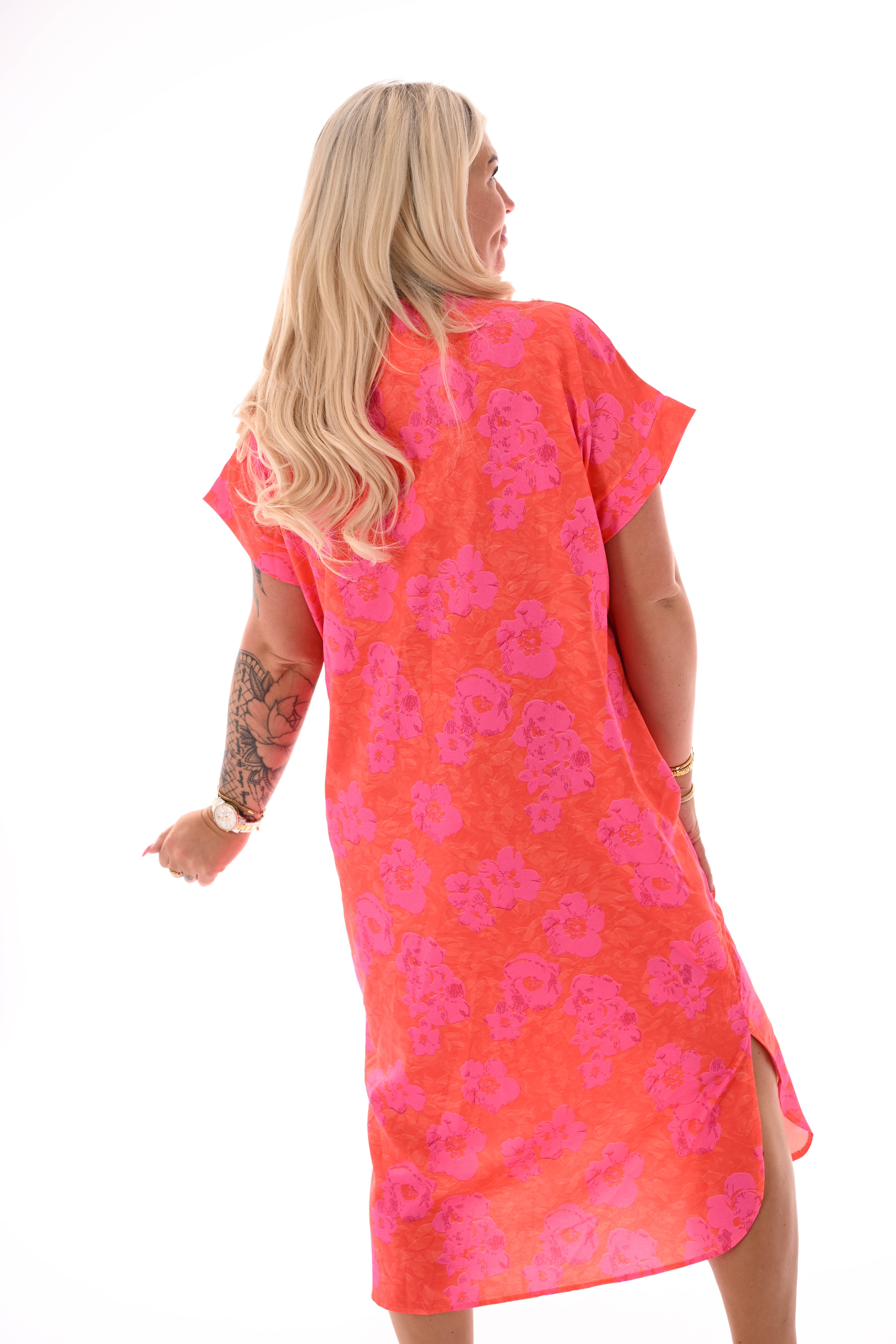Jurk met zakken print oranje/roze