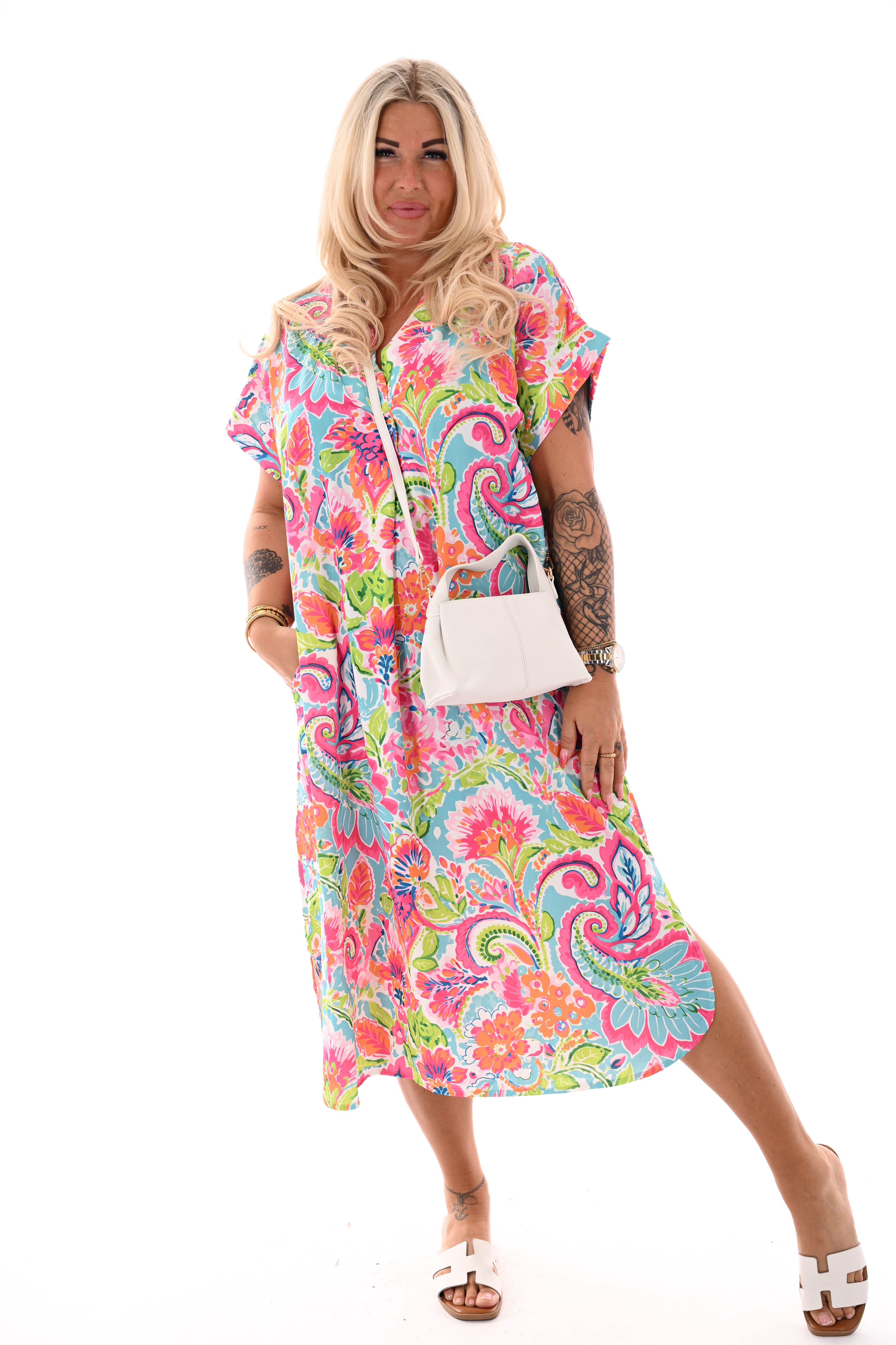 Jurk met zakken print fuchsia/groen