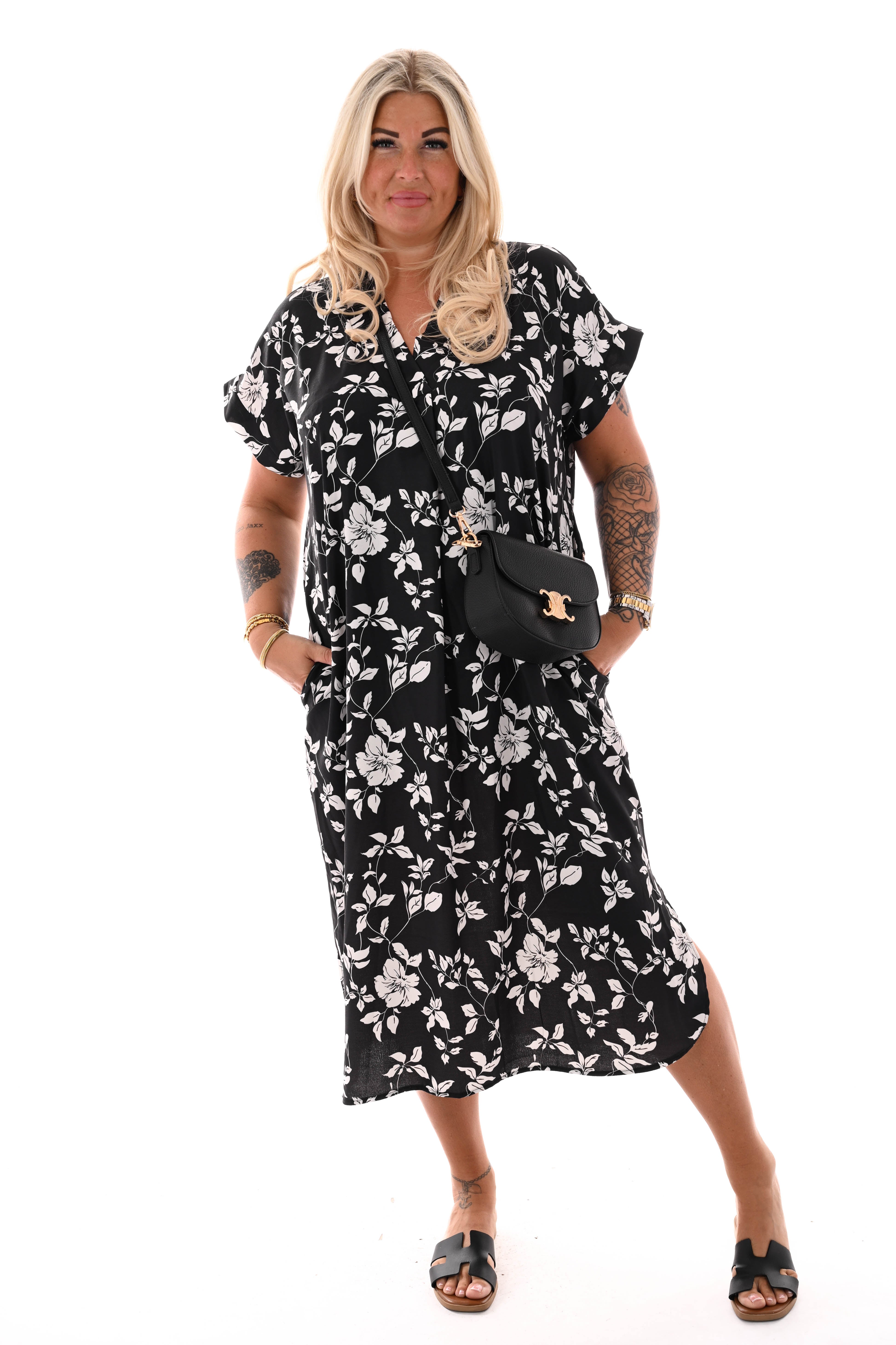 Jurk met zakken print zwart/wit
